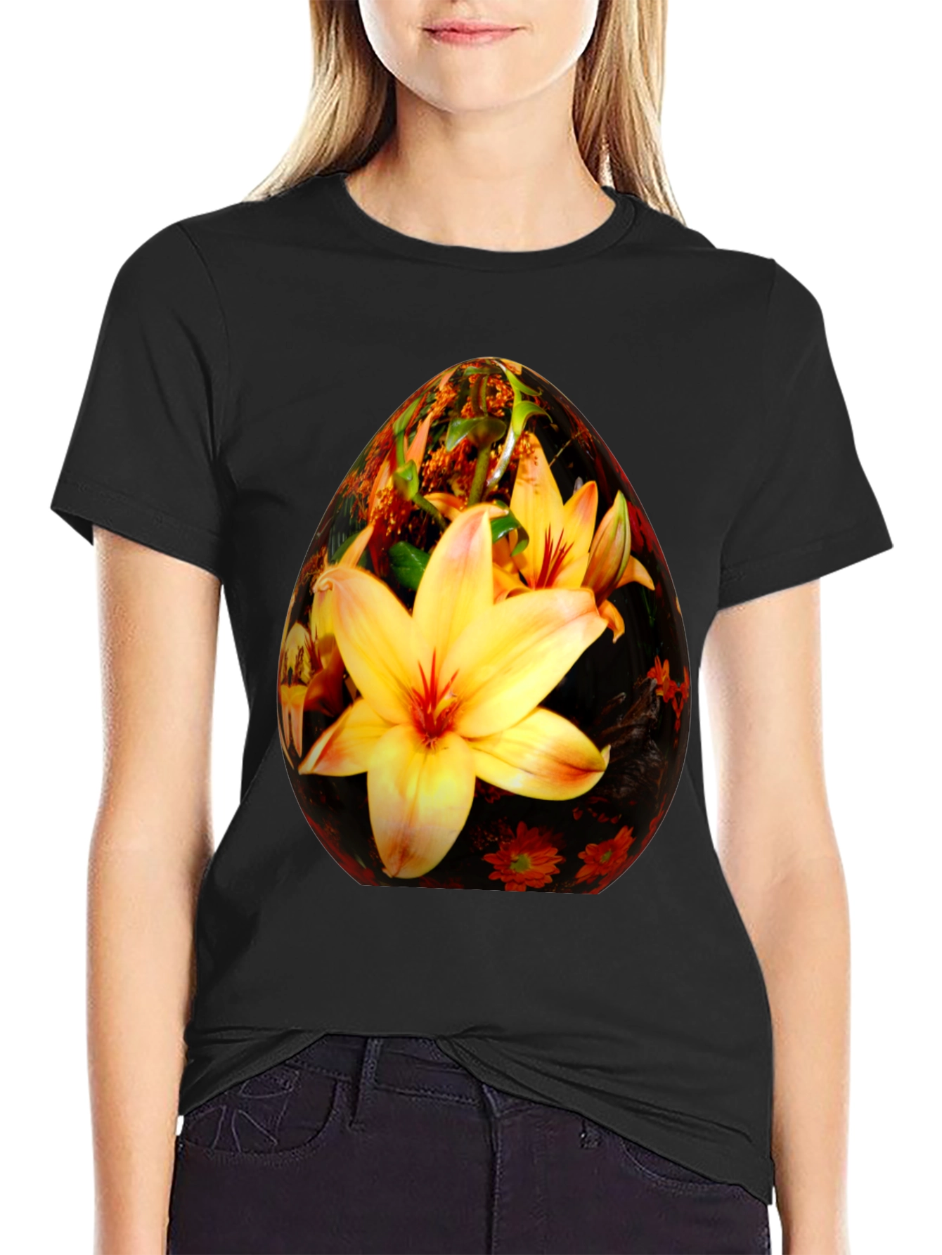 Black Floral Easter Egg Graphic Tee view 2