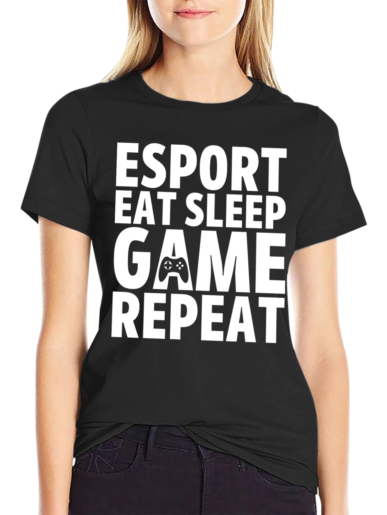 Black Esport Eat Sleep Game Repeat Black T-Shirt view 2