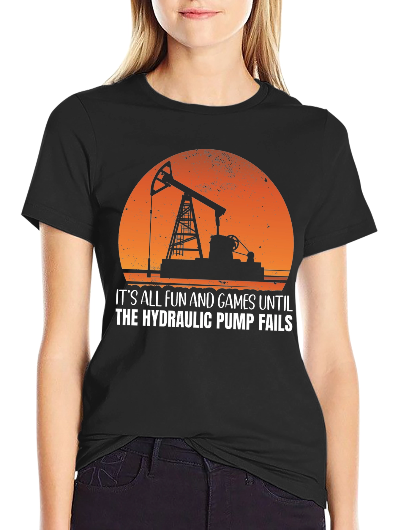 Black Hydraulic Pump Fails Funny T-Shirt view 2