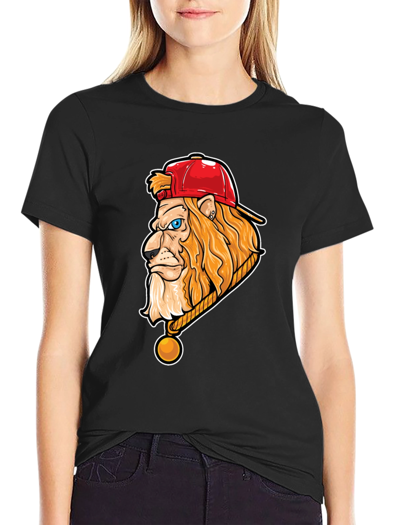 Black Lion Head Graphic Tee - Cool Streetwear Style view 2