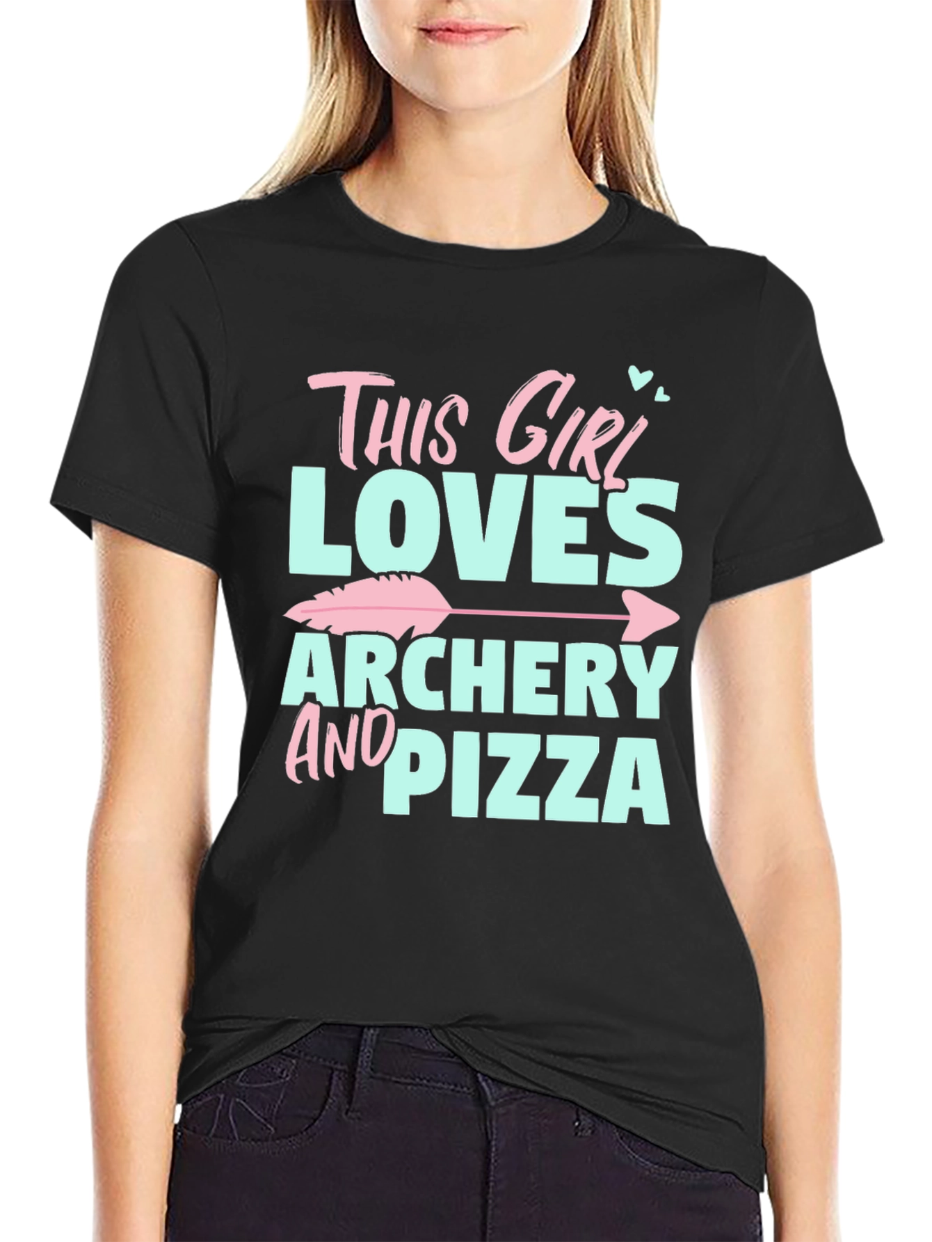 Black Archery & Pizza Lover Graphic T-Shirt view 2
