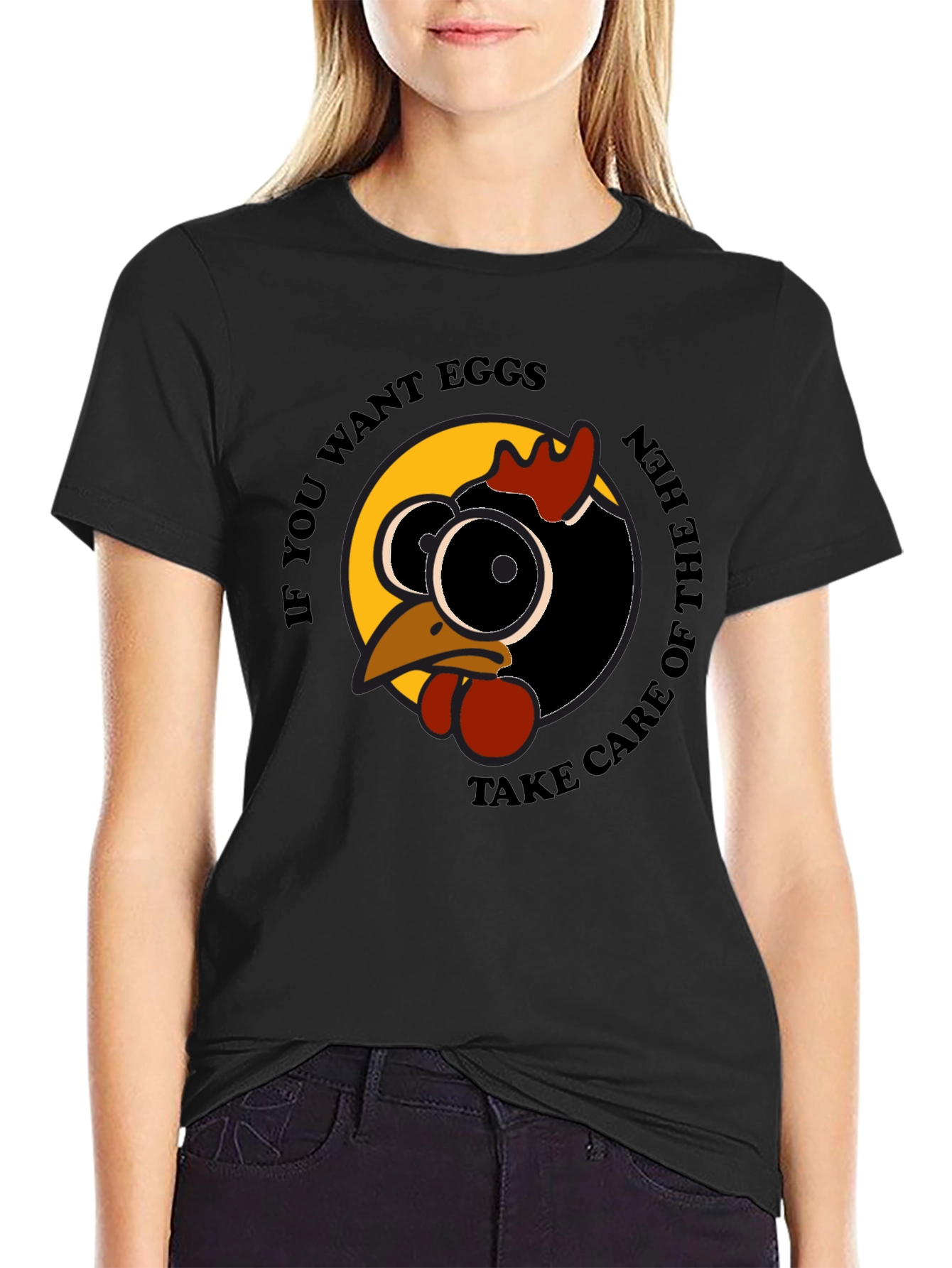 Black Funny Hen T-Shirt - If You Want Eggs Humor Tee view 2