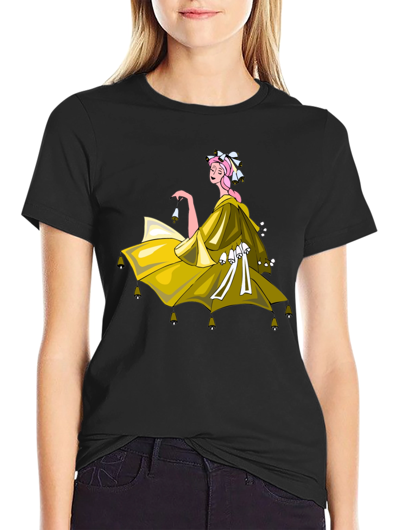 Black Whimsical Bell Dancer Graphic Tee - Black view 2