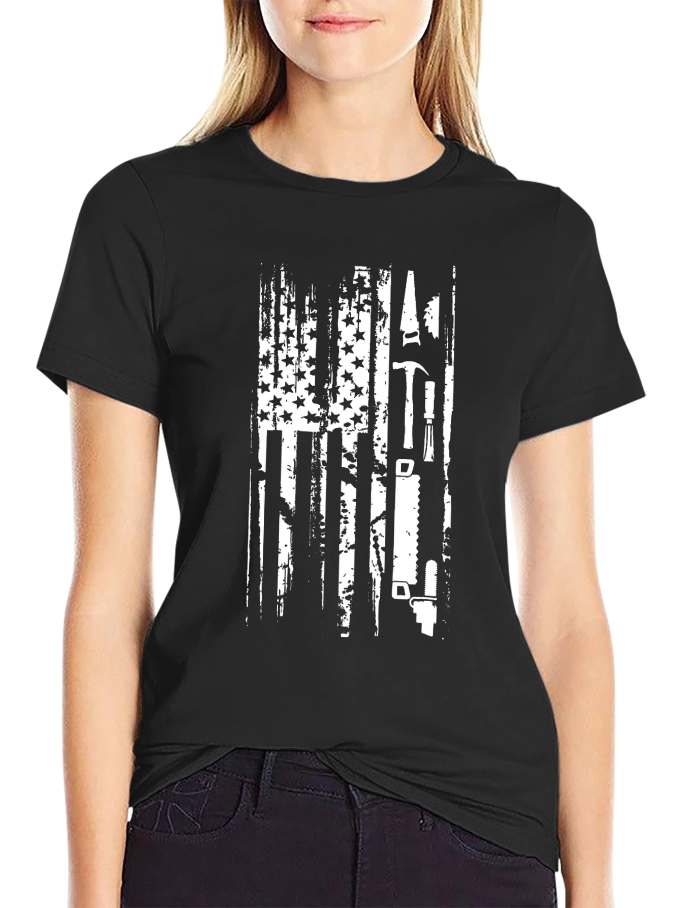 Black American Carpenter Flag T-Shirt view 2