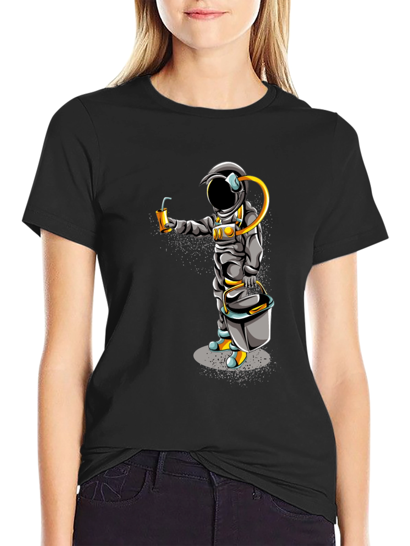 Black Astronaut Graphic T-Shirt - Black Crew Neck Tee view 2