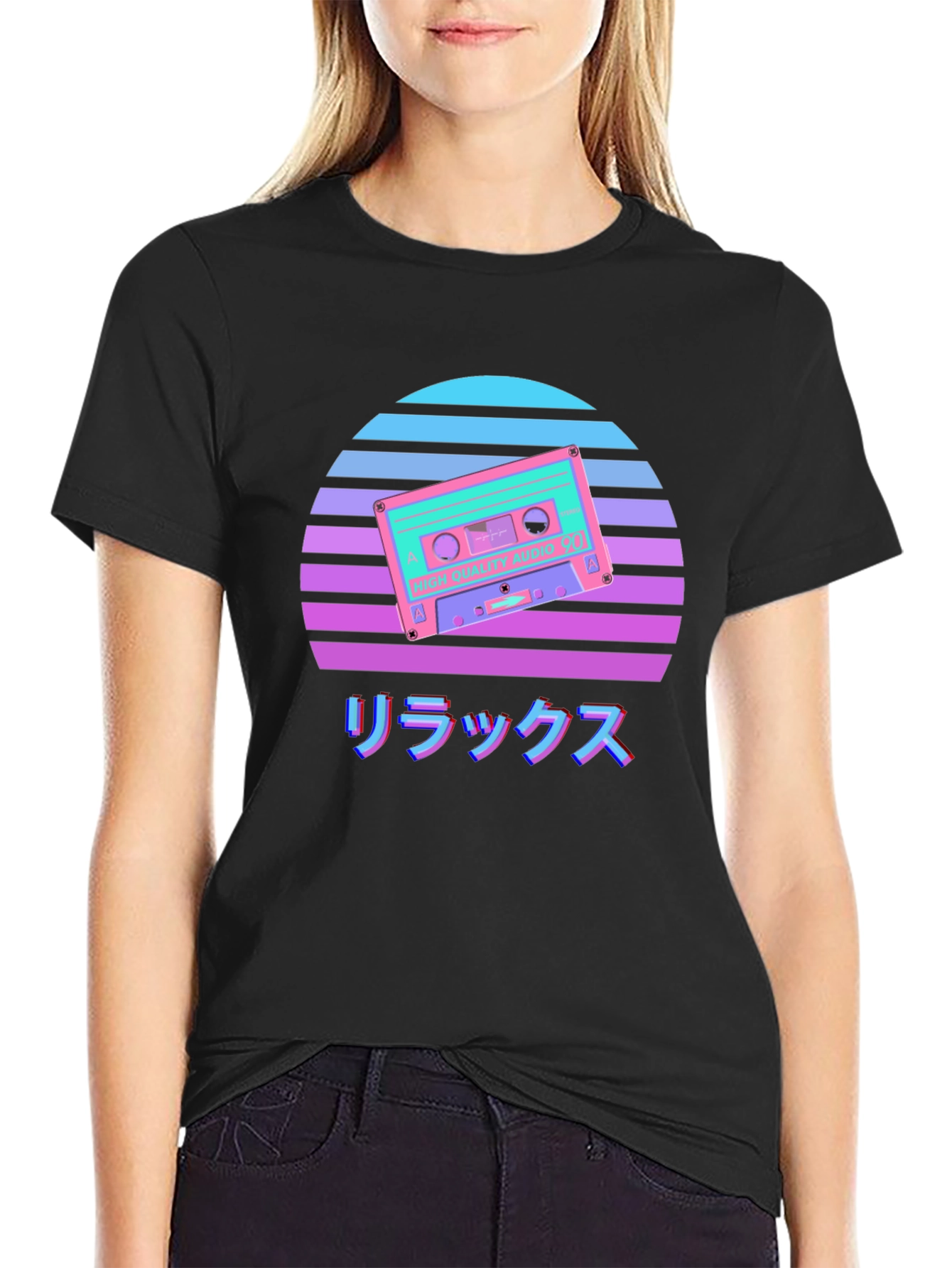 Black Retro Cassette Sunset Graphic Tee view 2