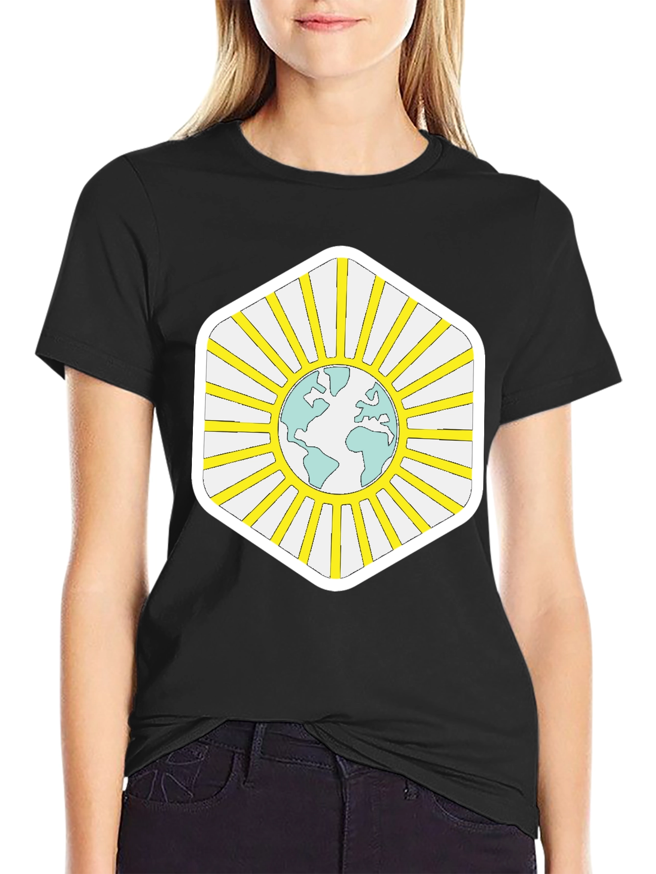 Black Global Harmony Tee - Earth Sun Graphic Black T-Shirt view 2