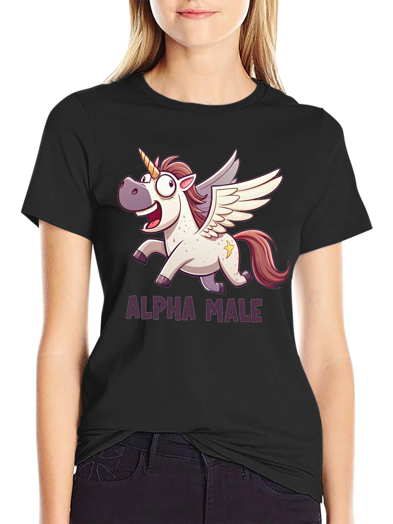 Black Alpha Male Unicorn T-Shirt - Black Graphic Tee view 2