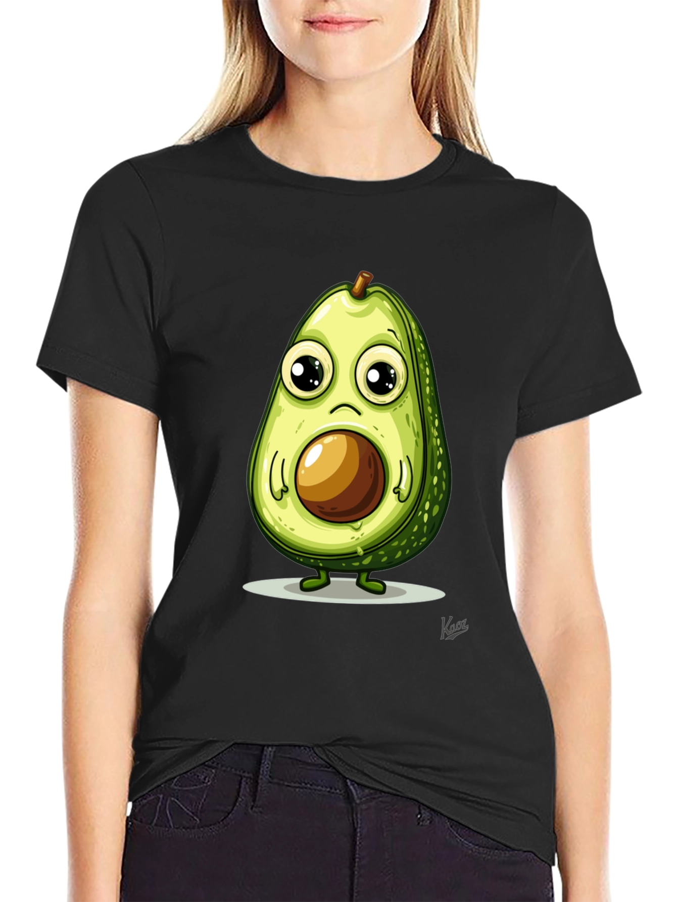 Black Cute Avocado T-Shirt - Unique Graphic Tee view 2
