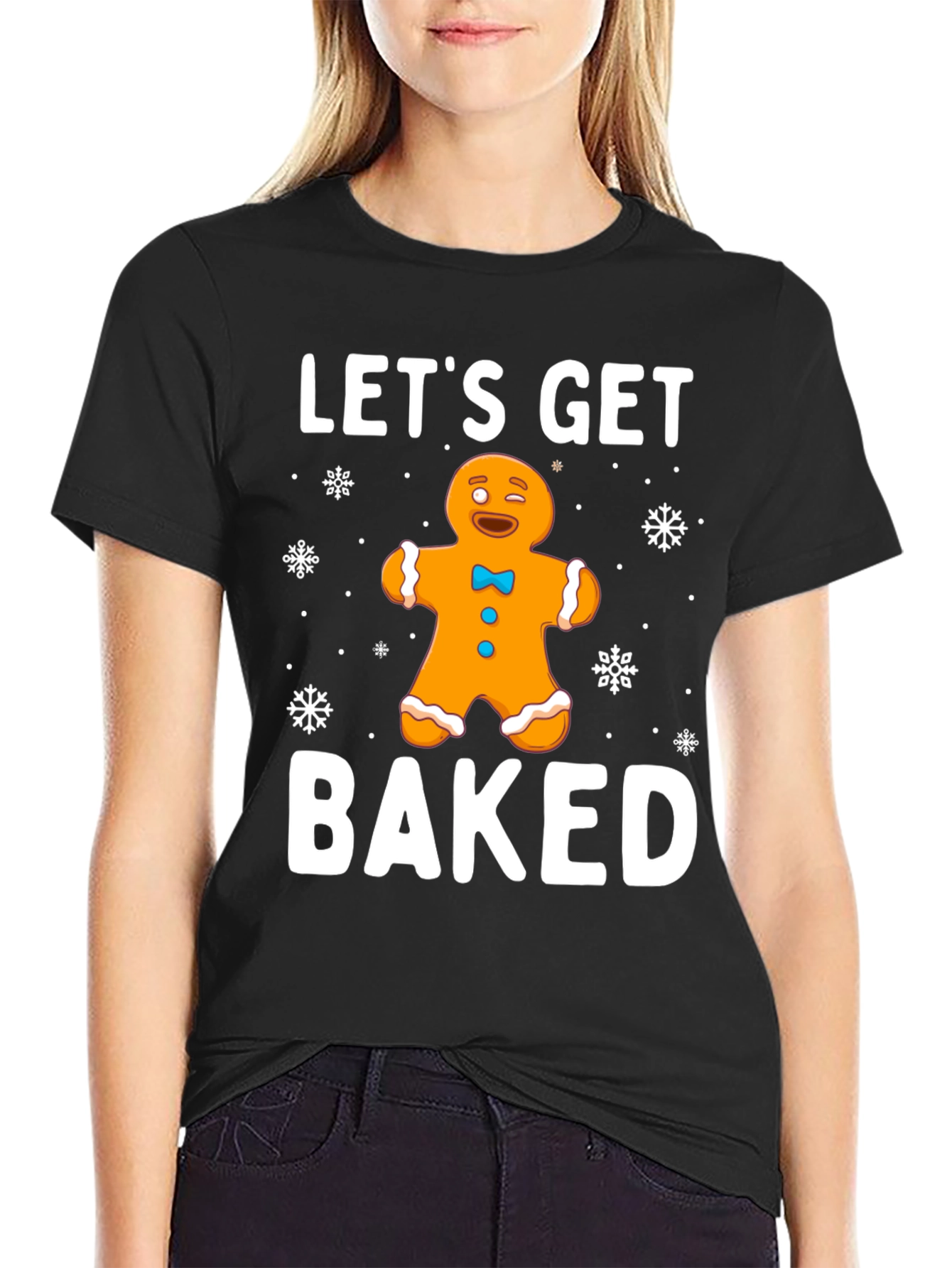 Black Let's Get Baked Gingerbread Holiday T-Shirt view 2