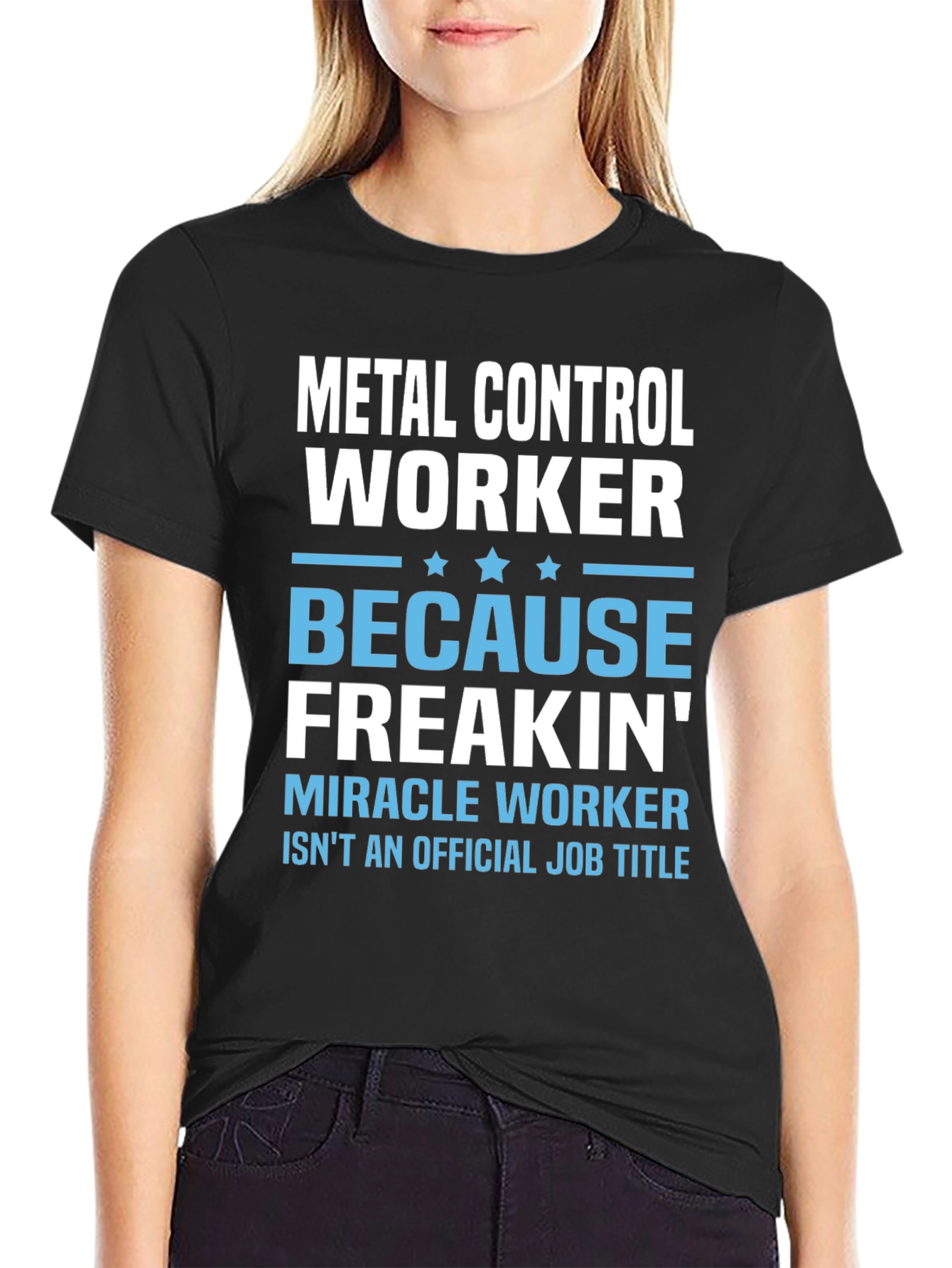 Black Metal Control Worker Funny Job Title T-Shirt view 2