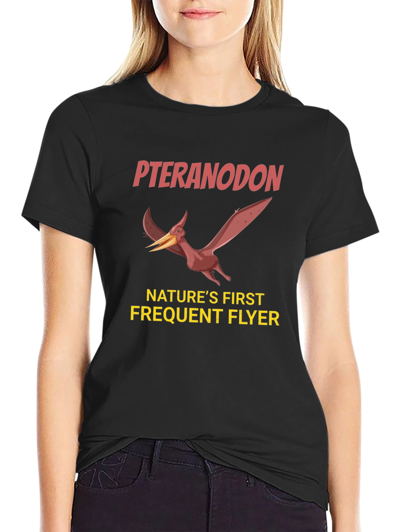 Black Pteranodon Nature's First Frequent Flyer Graphic T-Shirt view 2