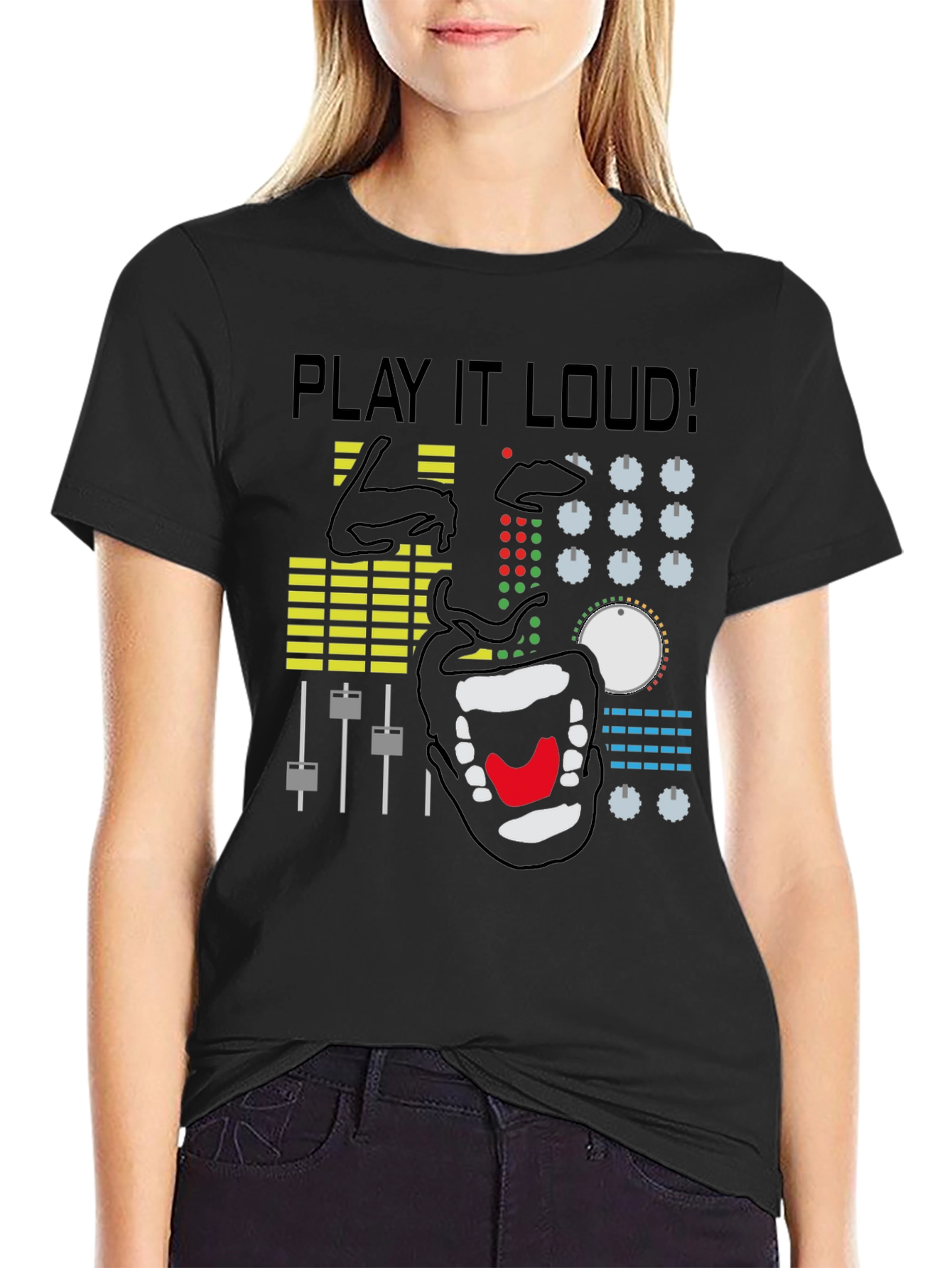 Black Play It Loud Graphic Tee - DJ Mixer Shirt view 2