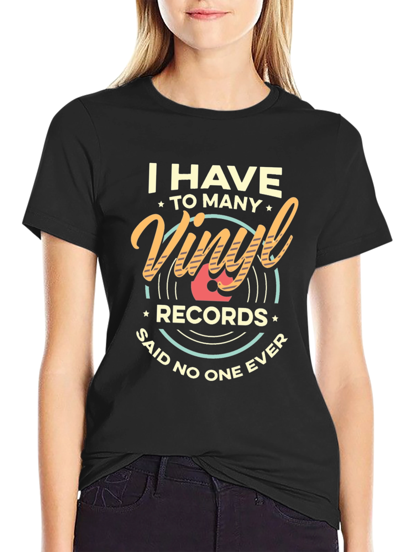 Black I Have Too Many Vinyl Records Graphic T-Shirt view 2