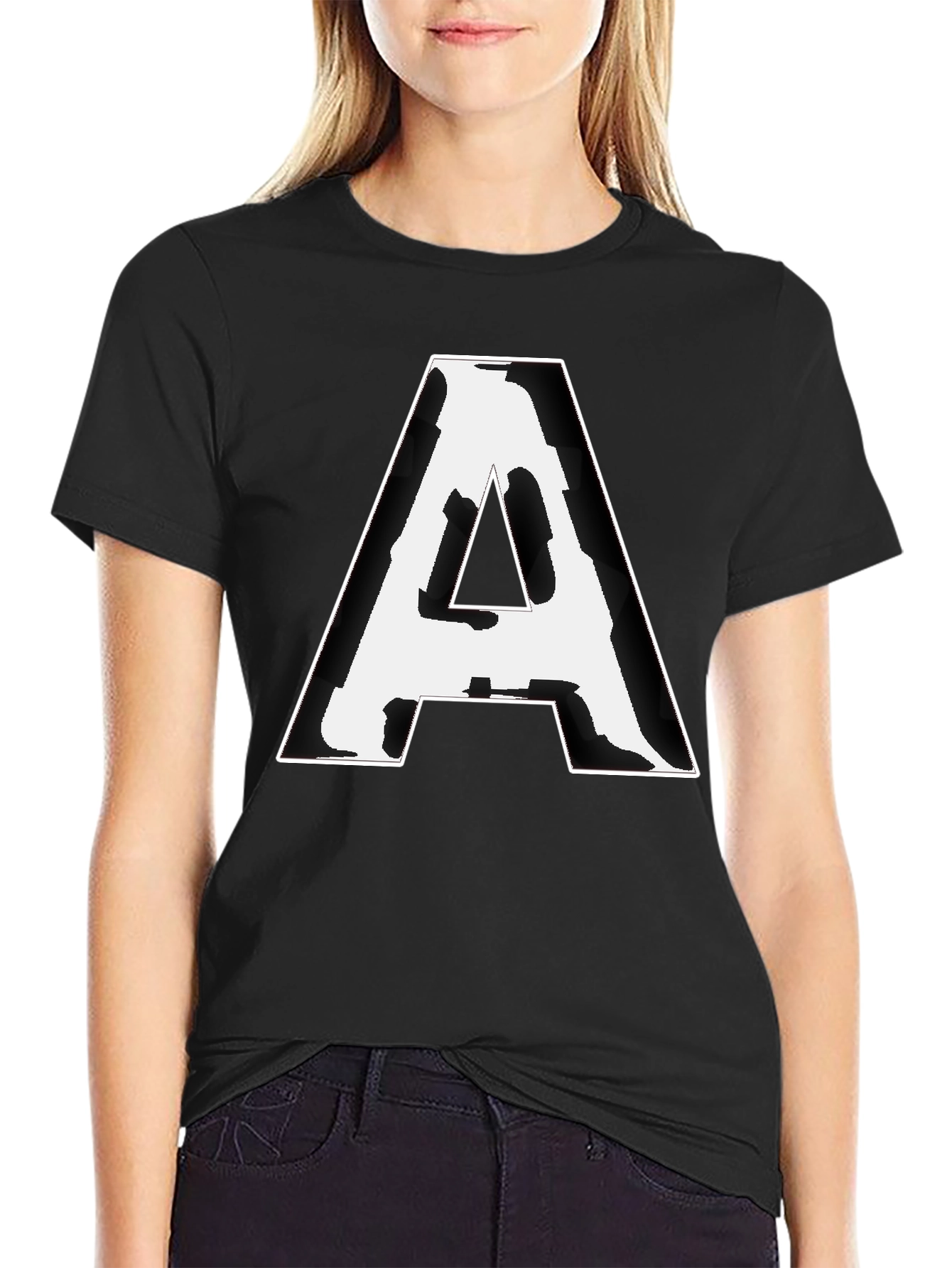 Black Bold 'A' Graphic Tee - Black Cotton Blend view 2
