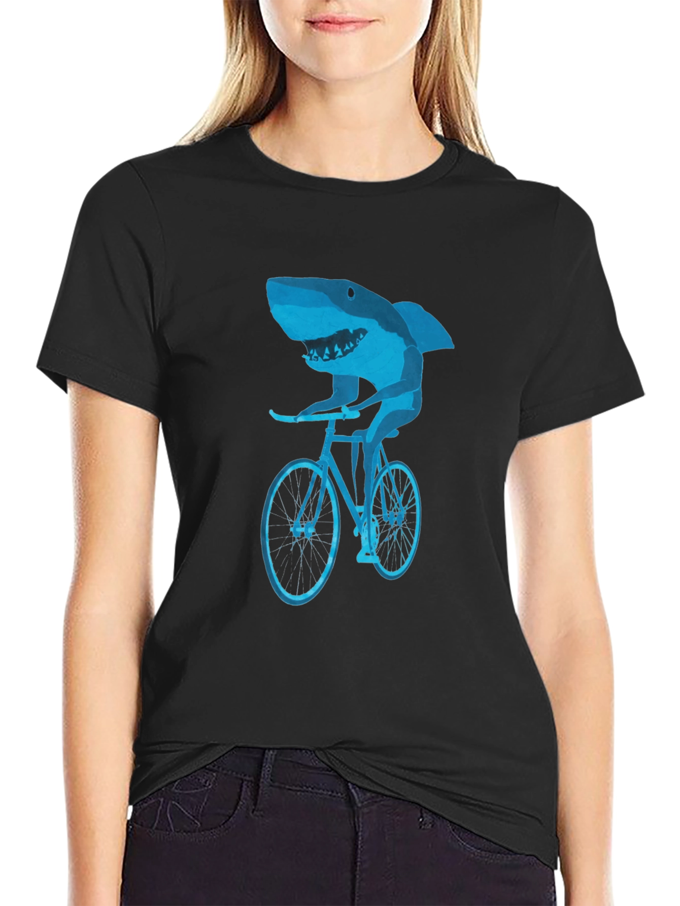 Black Shark on Bike Graphic Tee - Black view 2