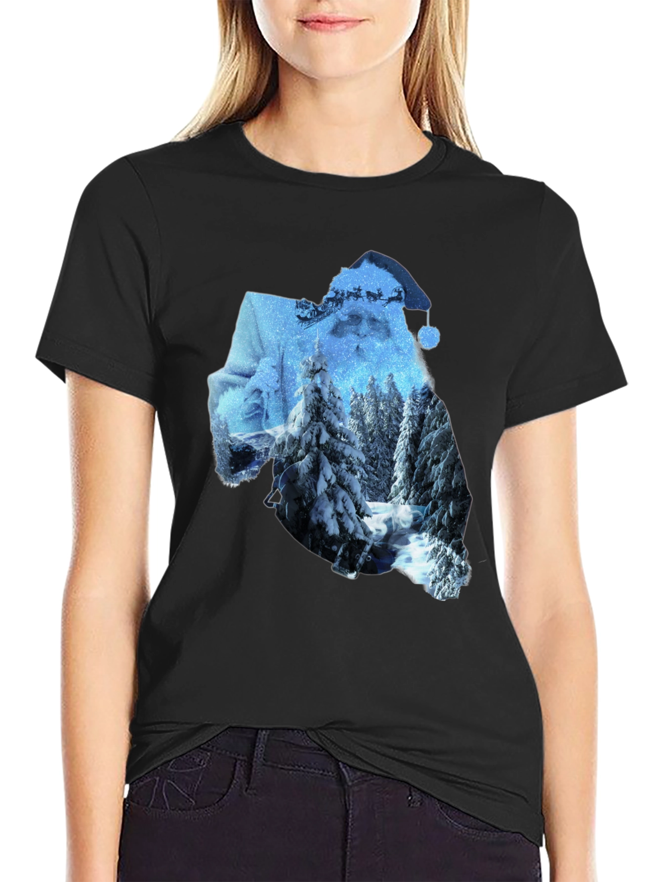 Black Santa Winter Scene Graphic Tee - Black view 2