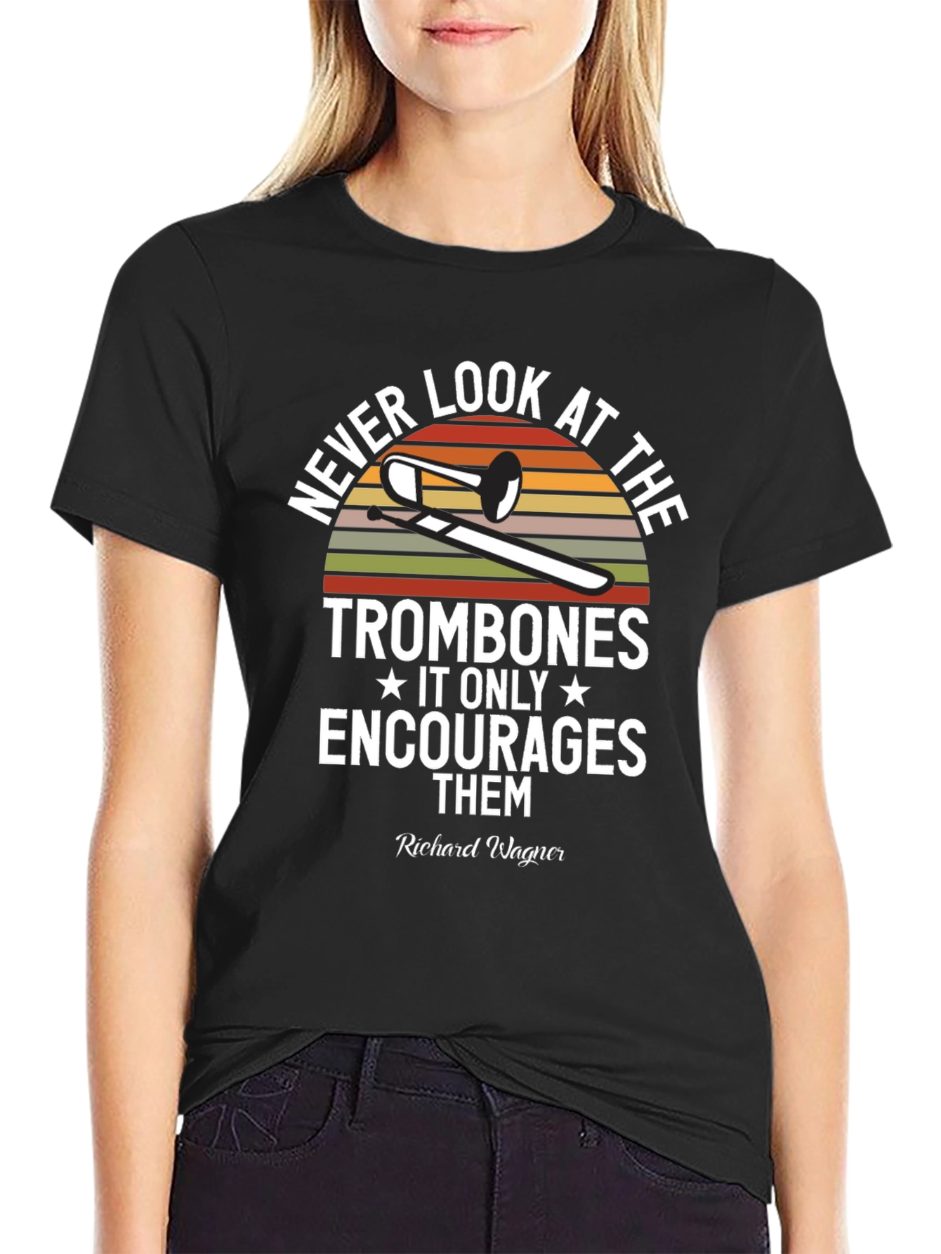 Black Never Look at the Trombones T-Shirt view 2
