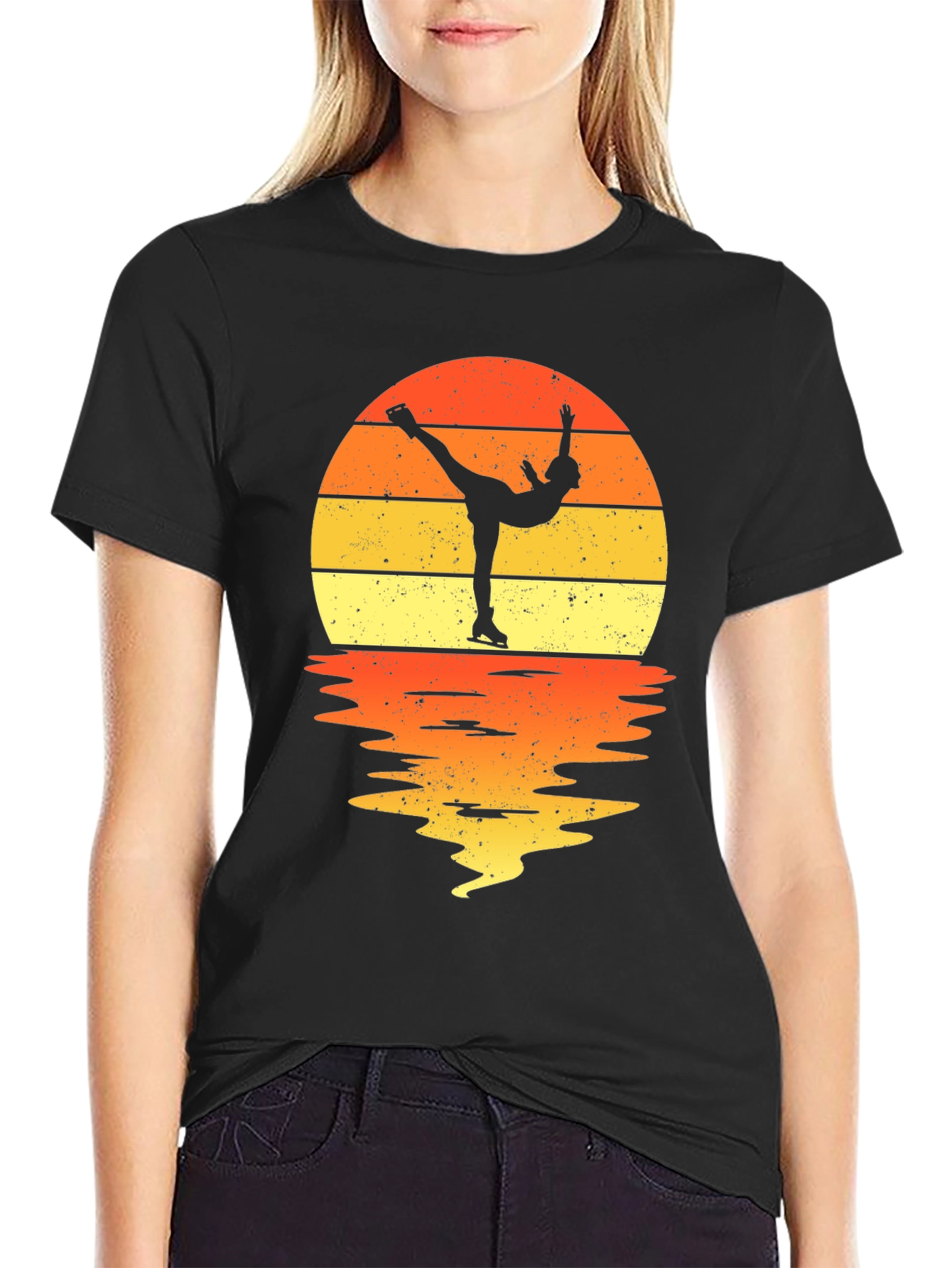 Black Figure Skater Sunset Graphic Tee view 2