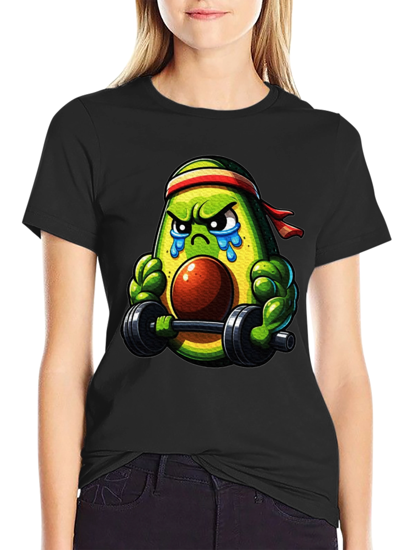 Black Funny Avocado Gym T-Shirt - Workout Apparel view 2