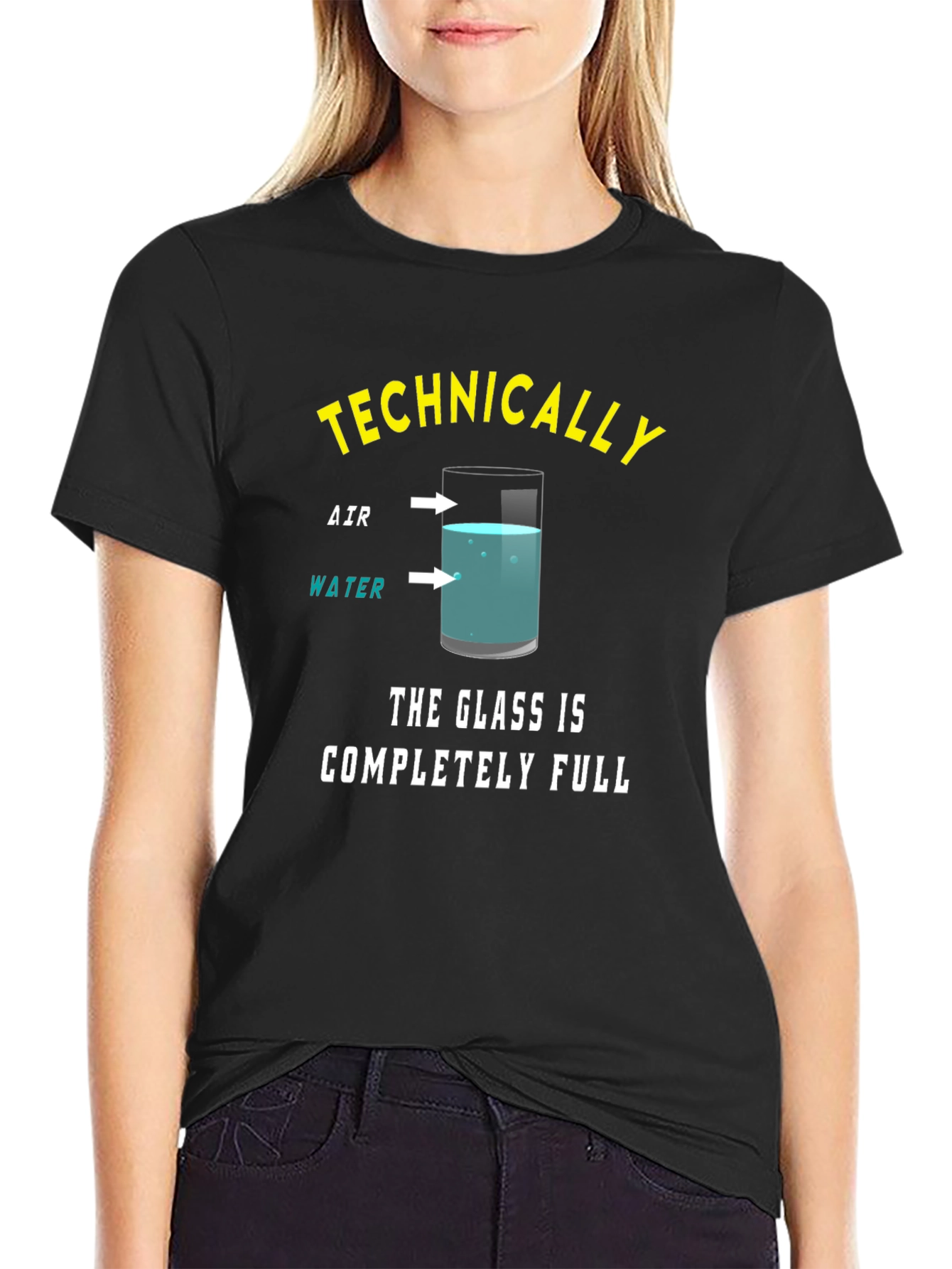 Black Technically Full Glass T-Shirt - Science Humor Tee view 2