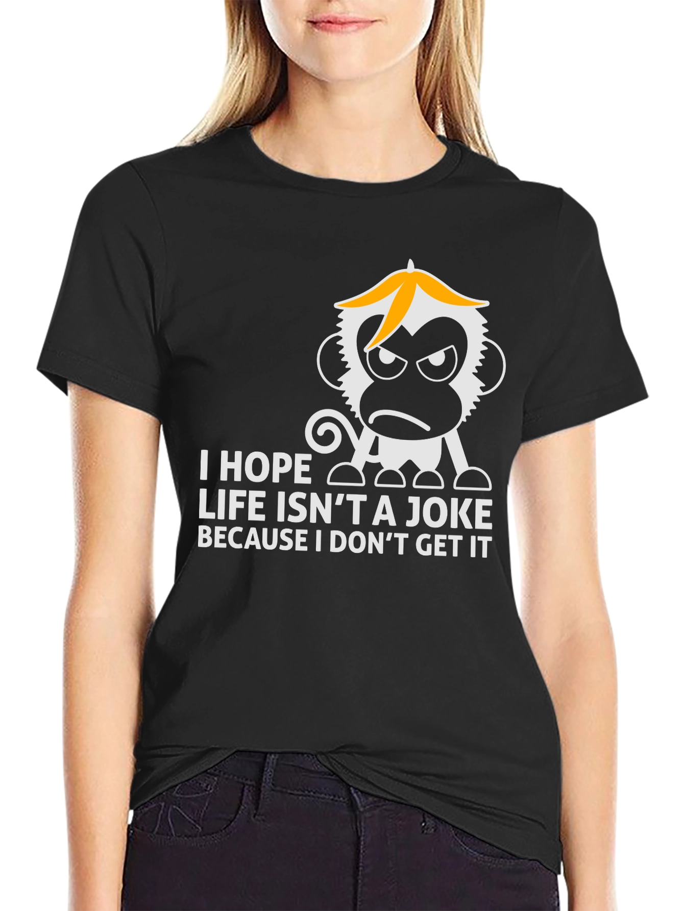 Black Funny Monkey Graphic Tee - Life Isn't a Joke T-Shirt view 2