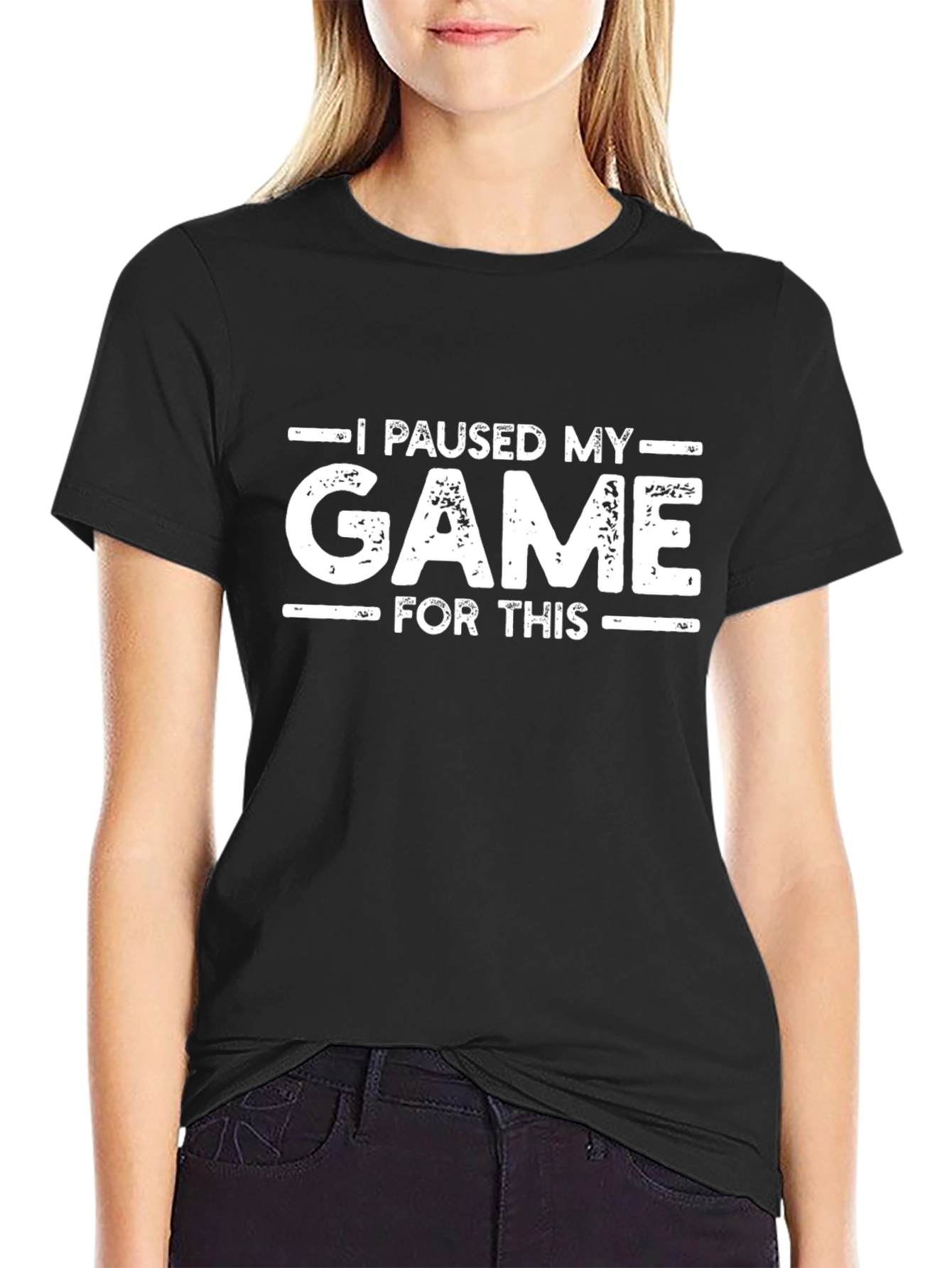Black I Paused My Game For This - Funny Gamer T-Shirt view 2