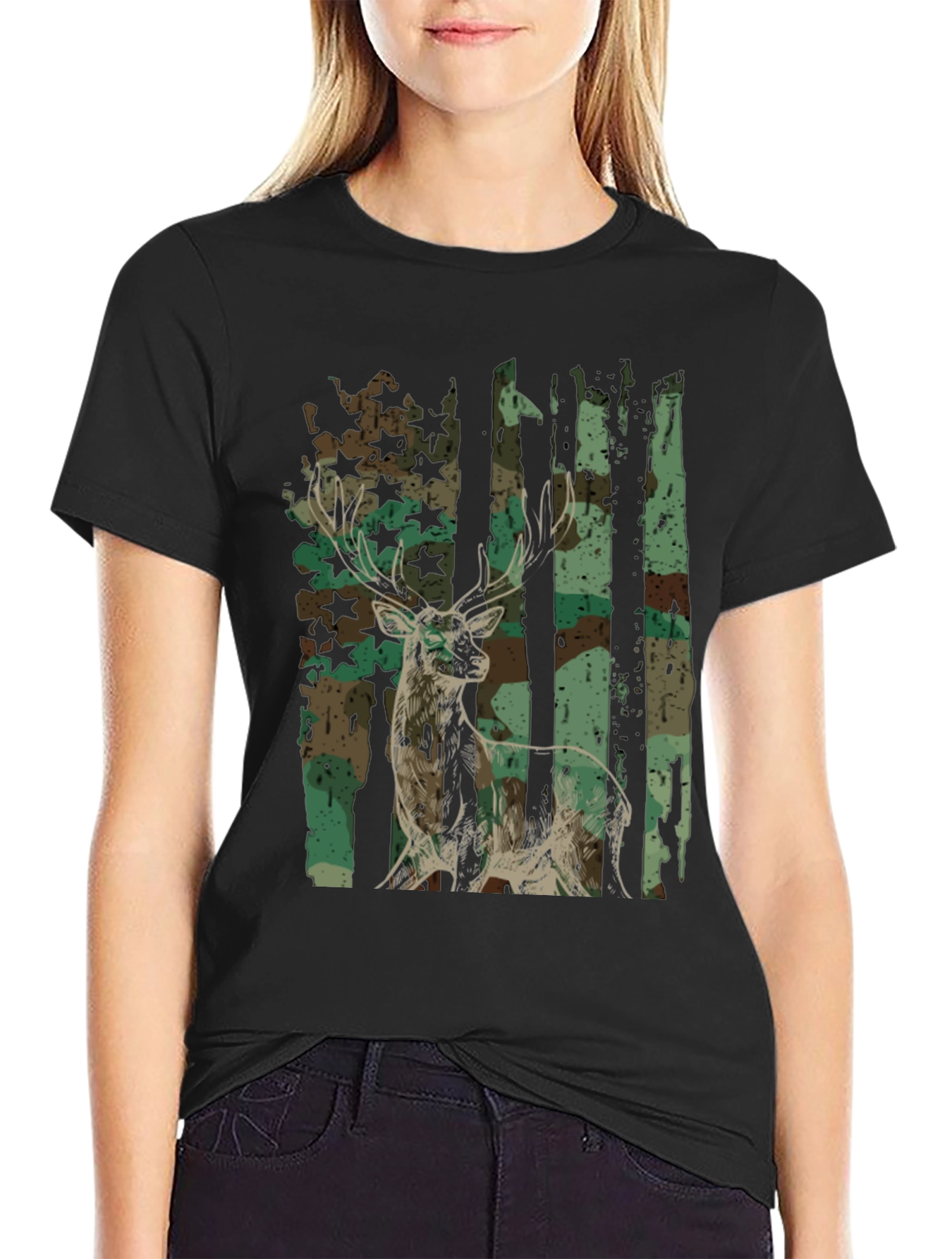 Black Camo Deer Graphic Tee - Men's Hunting Shirt view 2