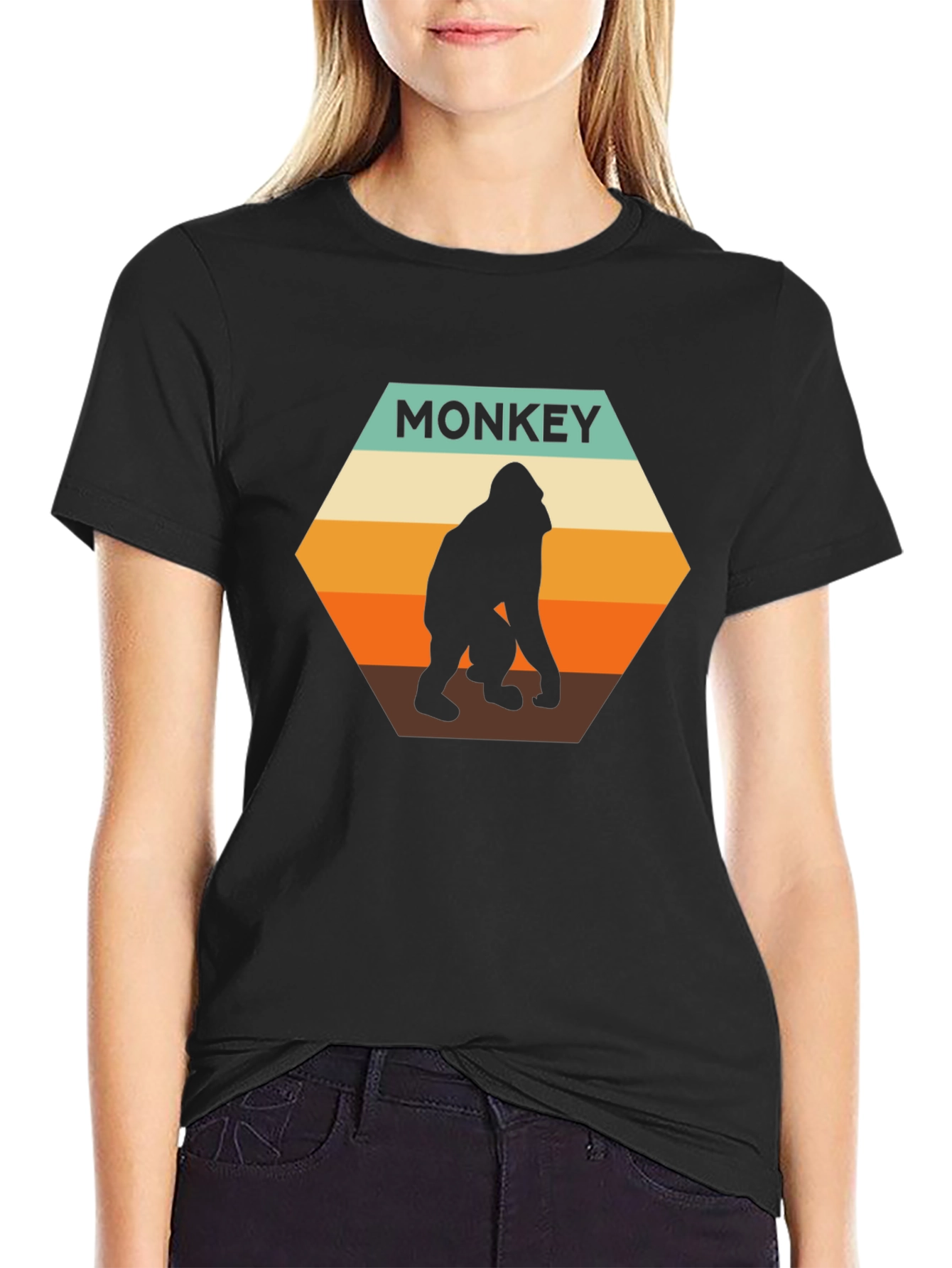 Black Retro Monkey T-Shirt - Vintage Ape Graphic Tee view 2