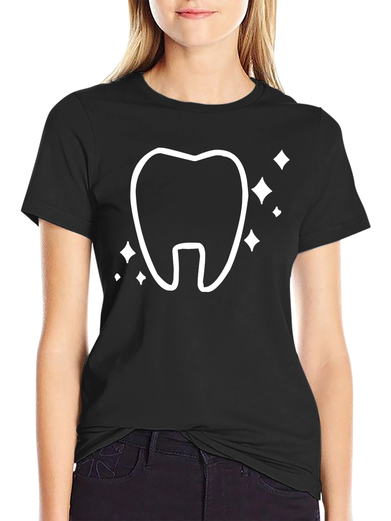 Black Dental Sparkle Tee - Black Cotton Comfort view 2