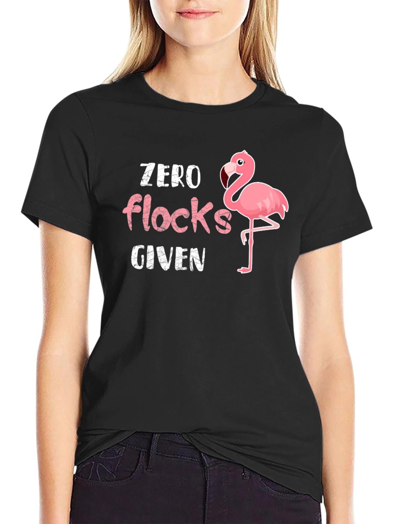 Black Zero Flocks Given Flamingo Graphic T-Shirt view 2