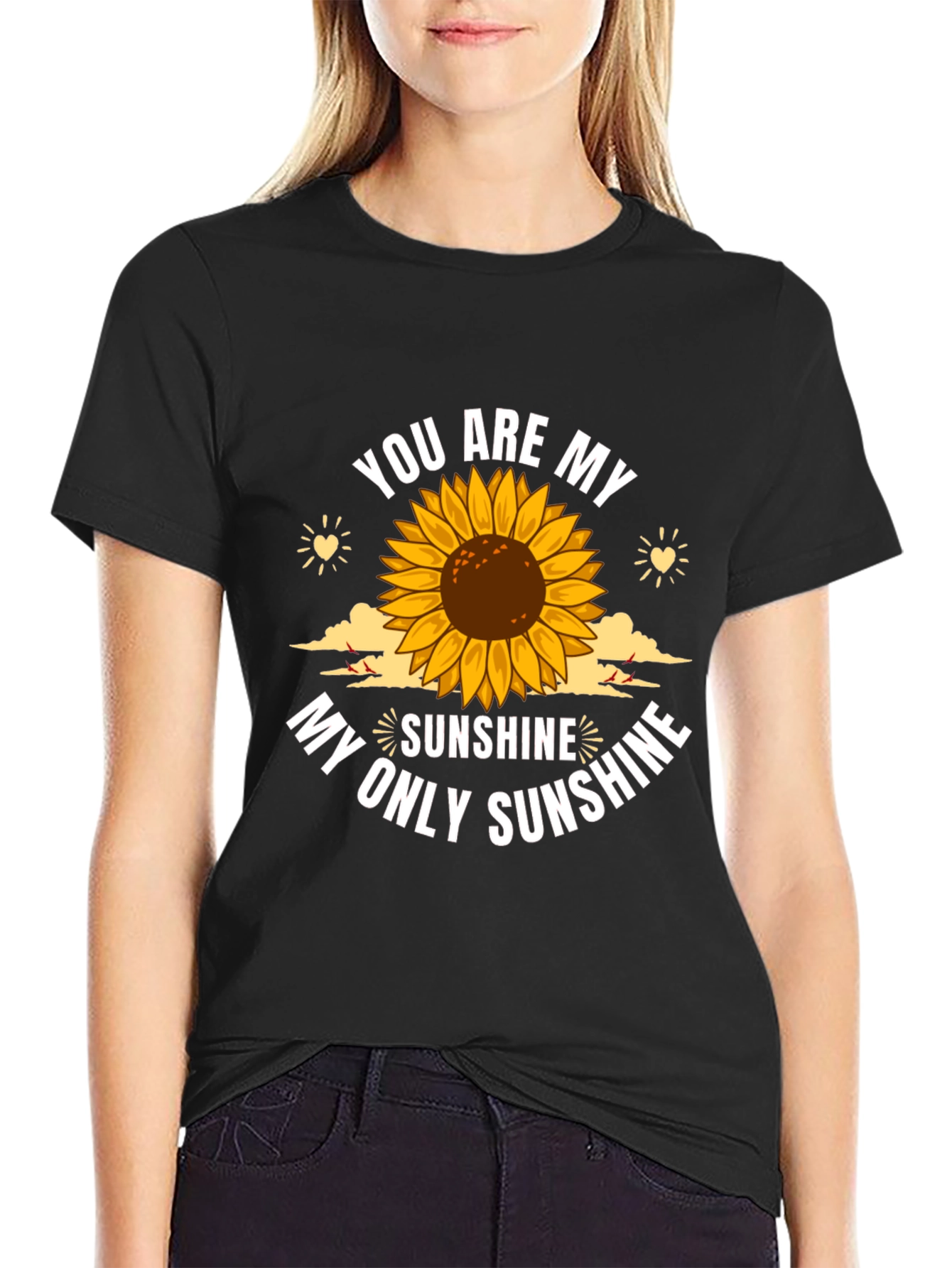 Black You Are My Sunshine Sunflower Graphic T-Shirt view 2