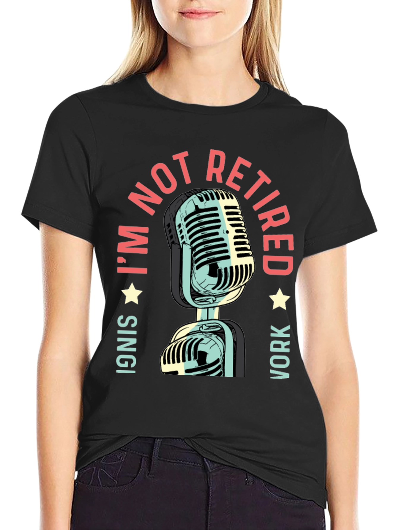 Black I'm Not Retired - Microphone Graphic T-Shirt view 2