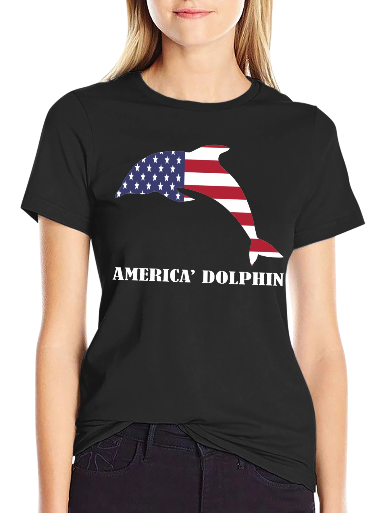 Black America Dolphin Graphic T-Shirt view 2