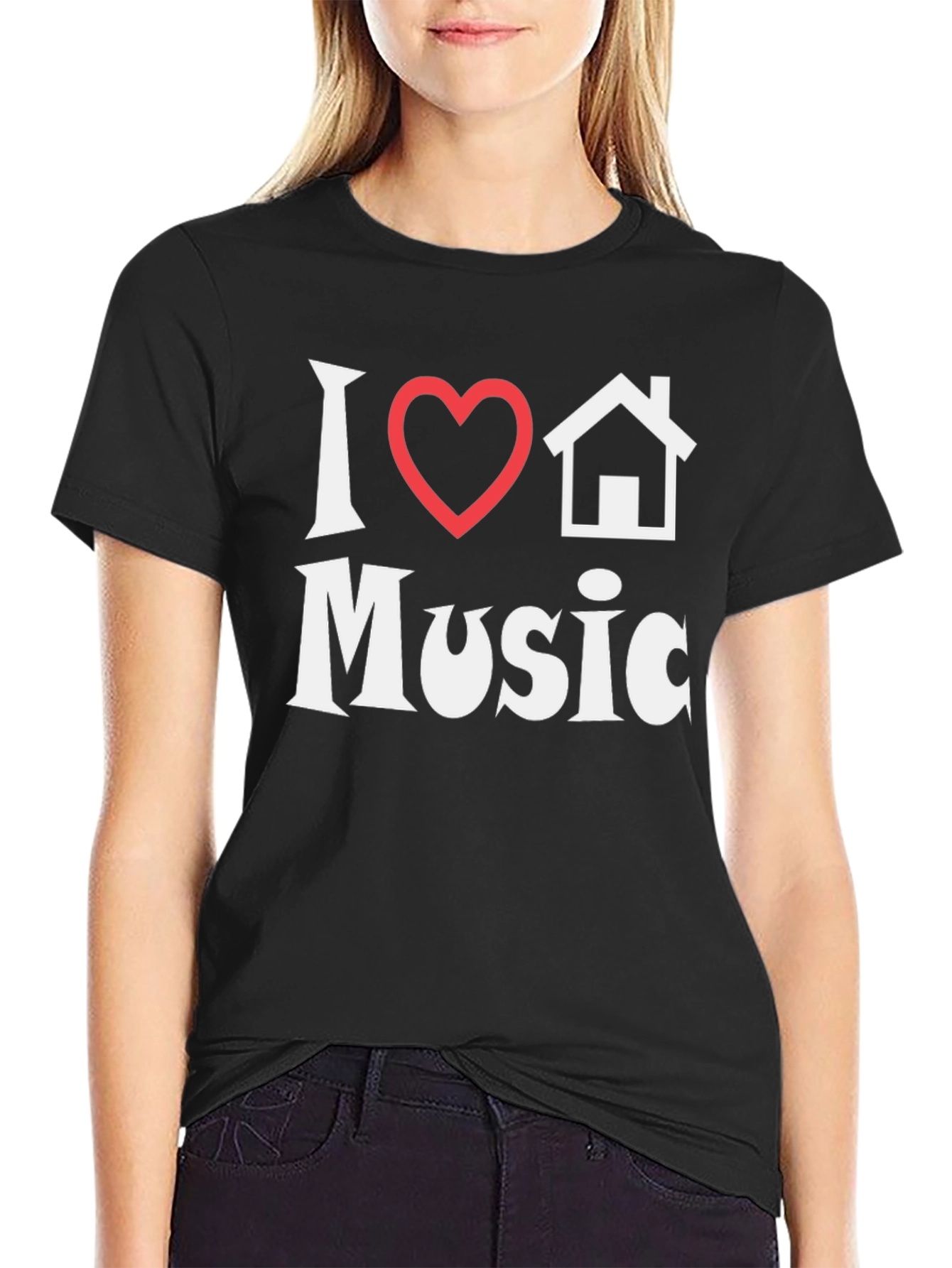 Black I Heart House Music T-Shirt - Black Cotton Tee view 2