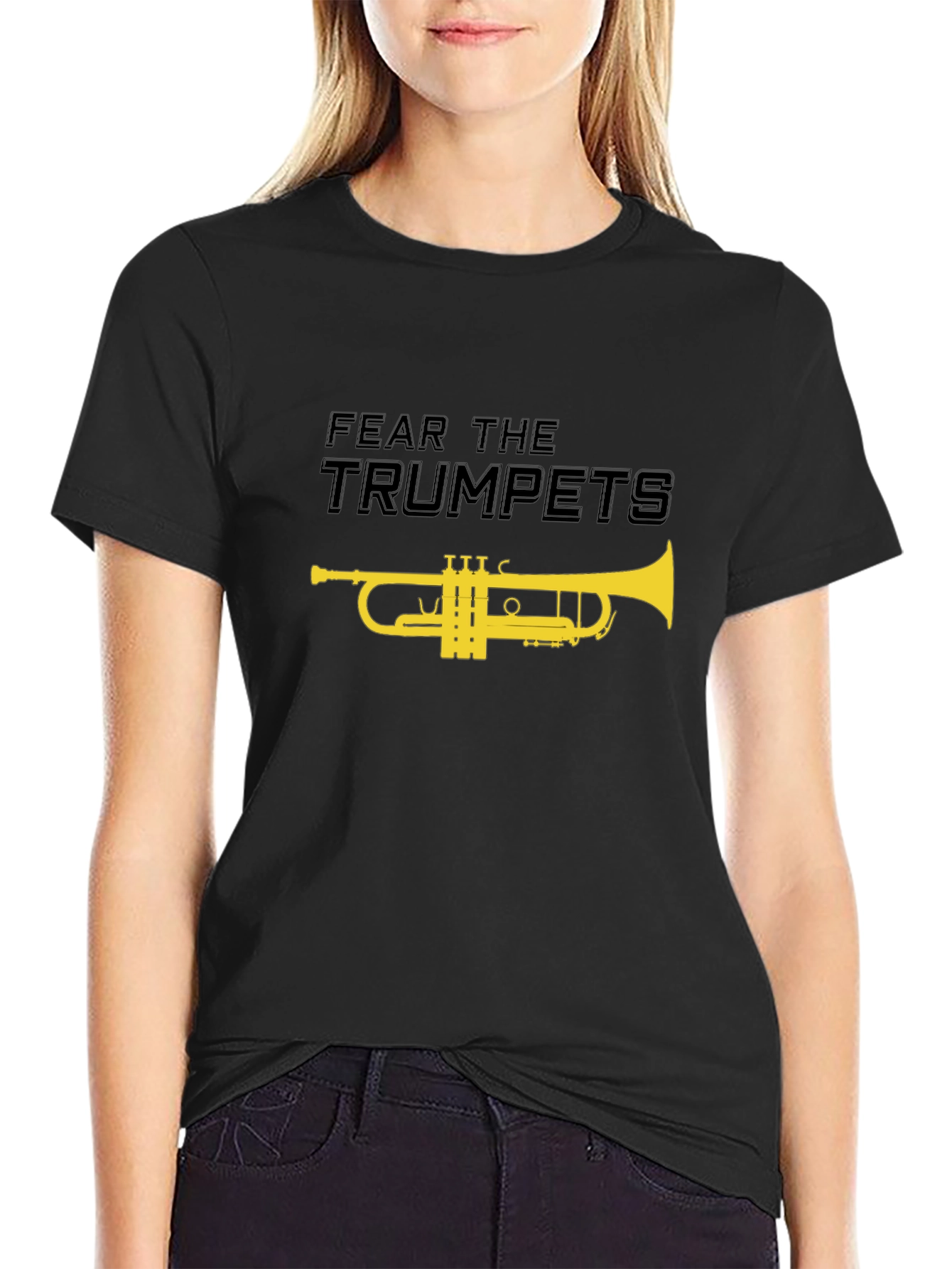 Black Fear the Trumpets T-Shirt - Novelty Music Tee view 2