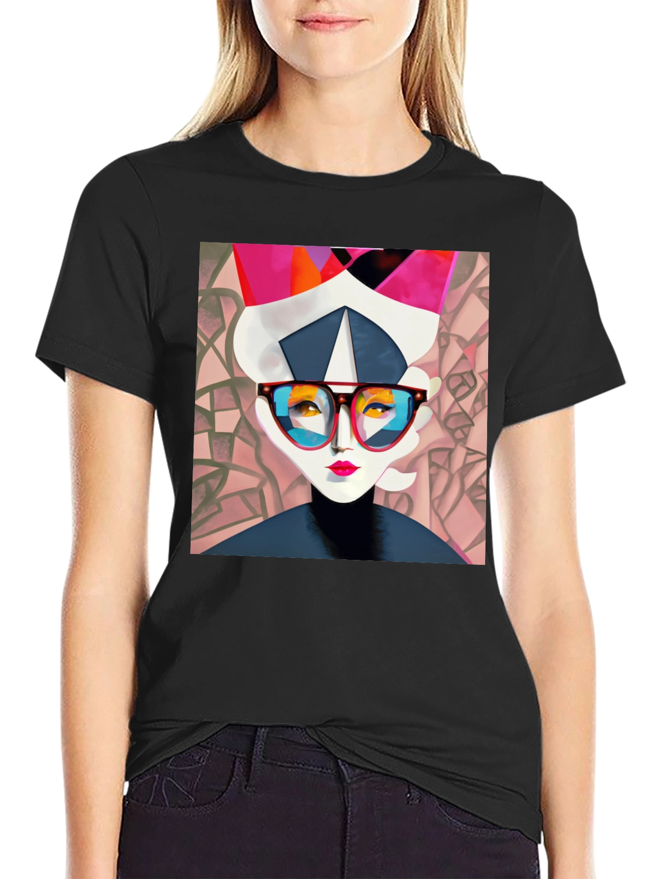 Black Abstract Woman Graphic Print Black Tee view 2