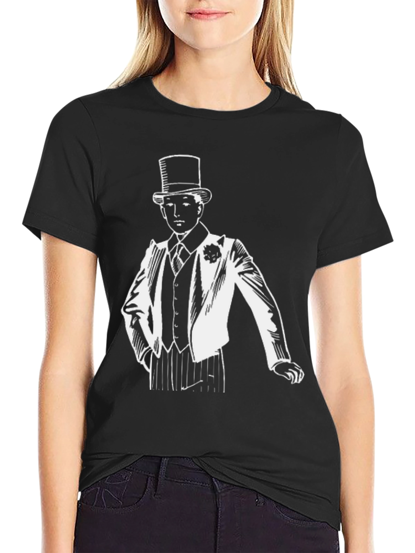 Black Dapper Gentleman T-Shirt - Top Hat & Suit Design view 2