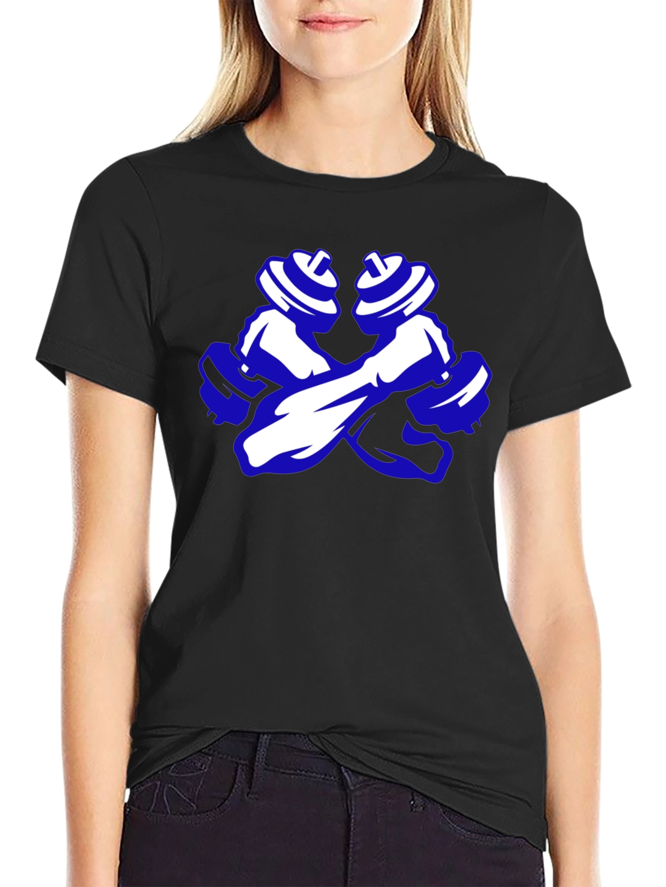 Weightlifting T-Shirt: Crossed Dumbbells Graphic Tee - 2
