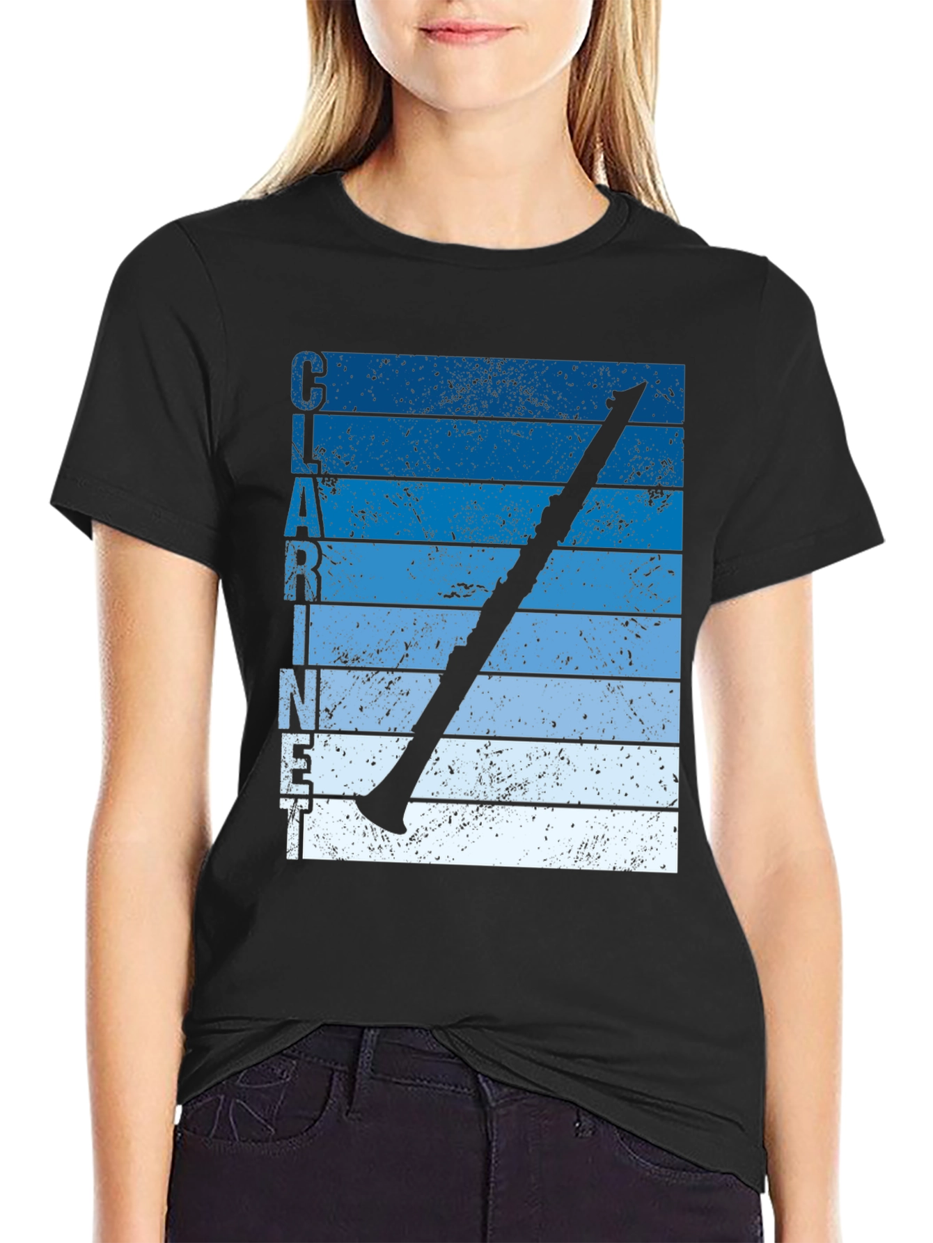 Black Clarinet Player Vintage Style T-Shirt view 2