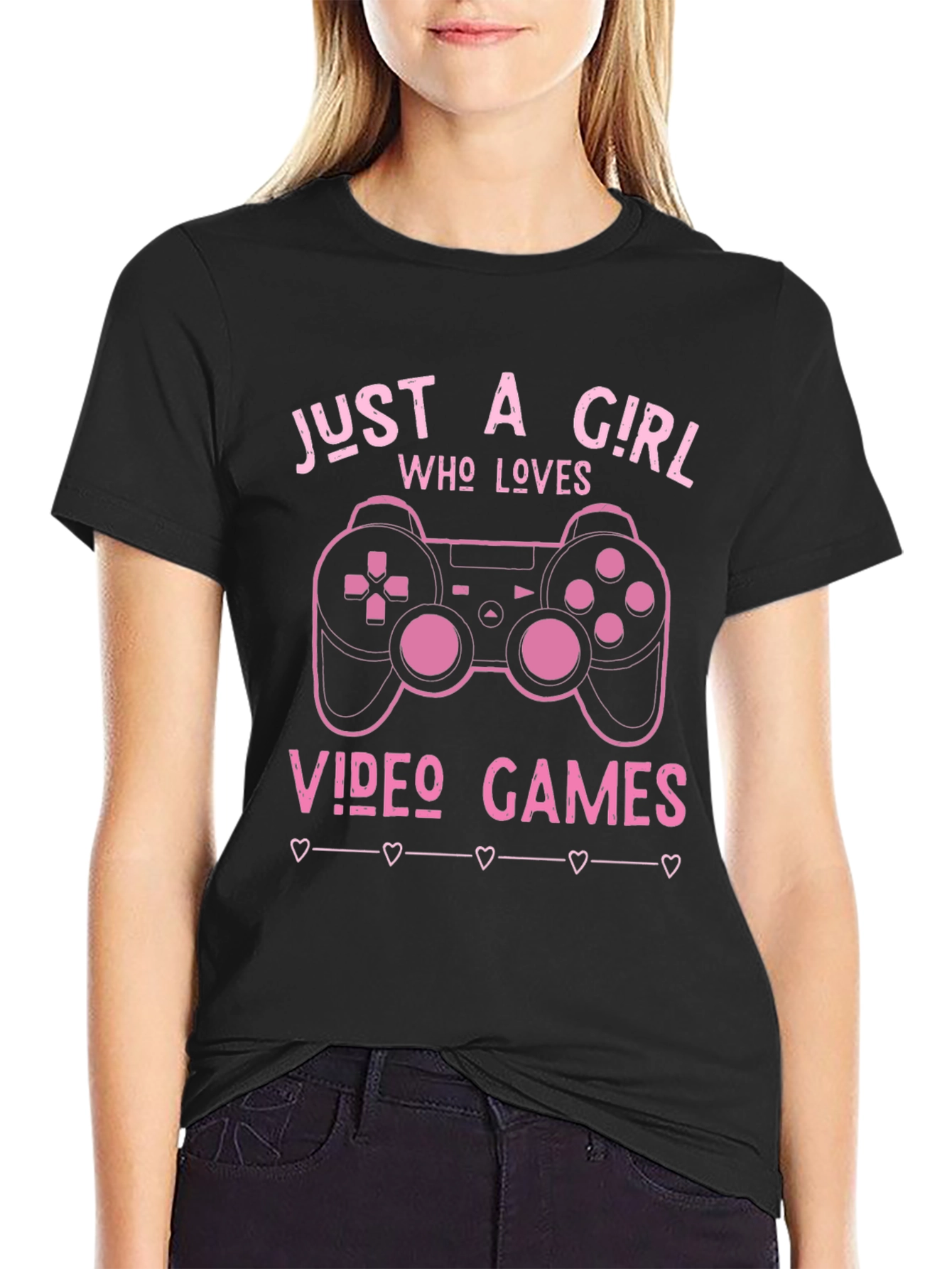 Black Just A Girl Who Loves Video Games Black T-Shirt view 2