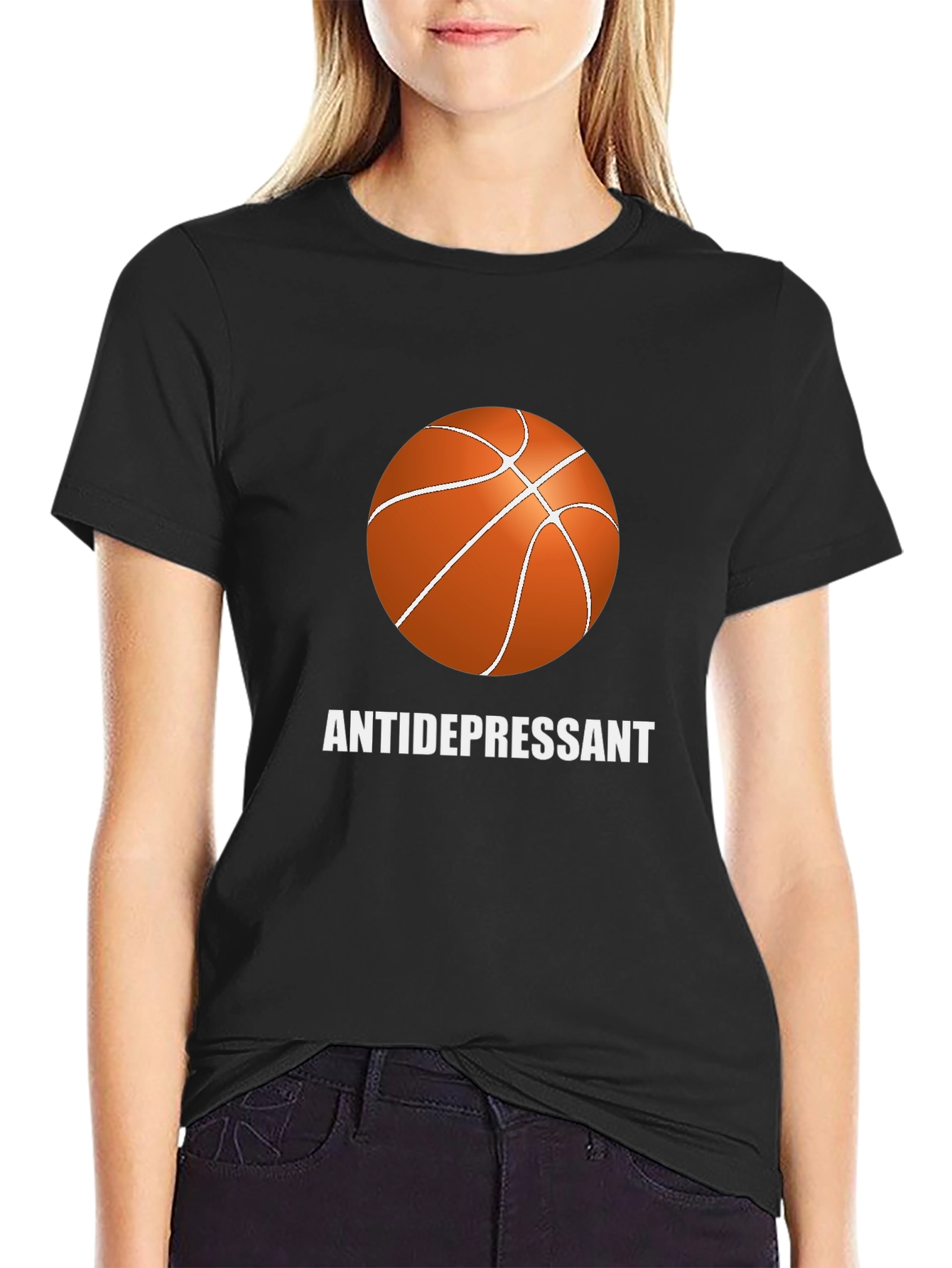 Black Basketball Antidepressant Graphic T-Shirt view 2
