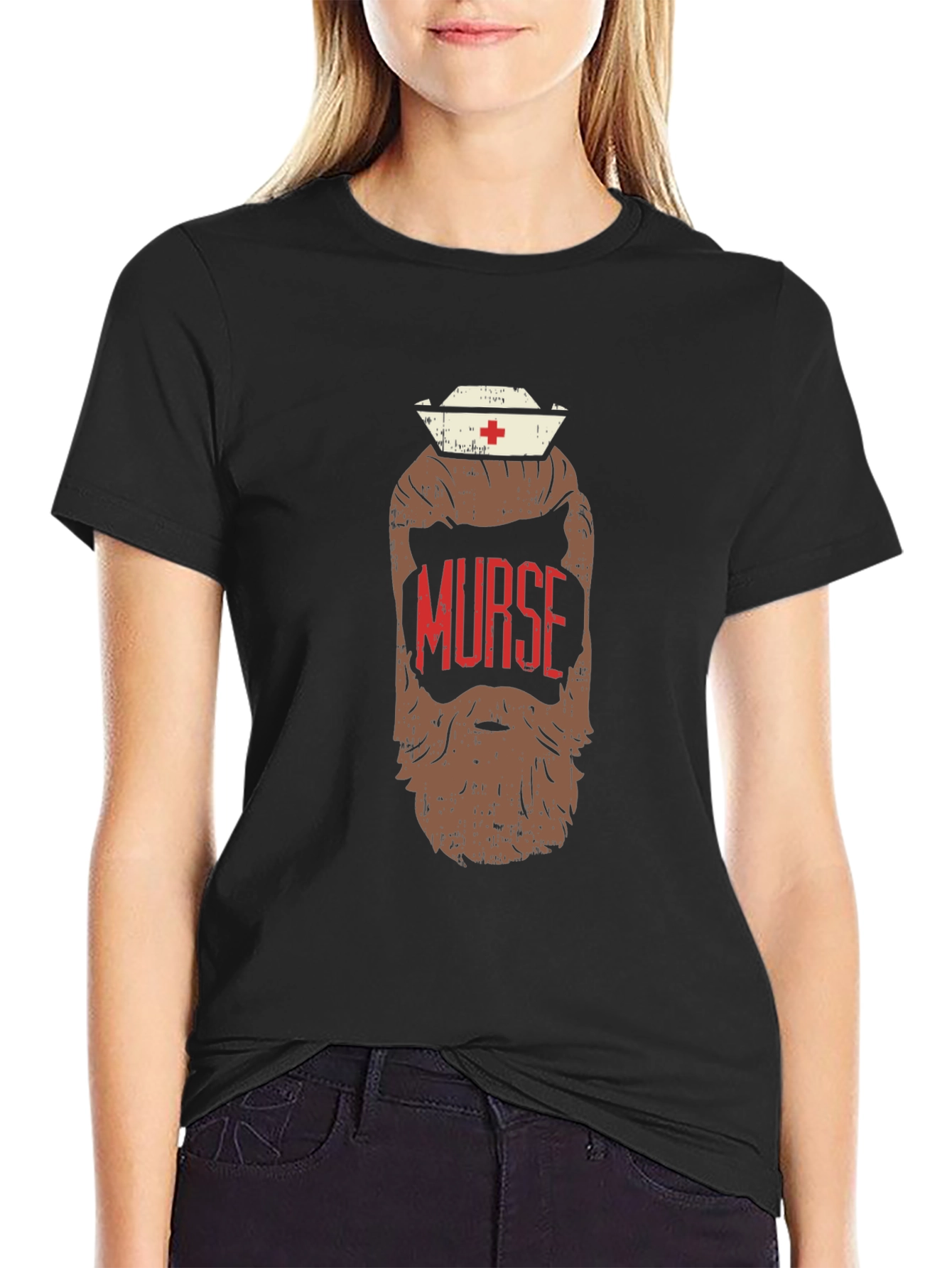 Black Murse Beard T-Shirt - Novelty Nurse Graphic Tee view 2