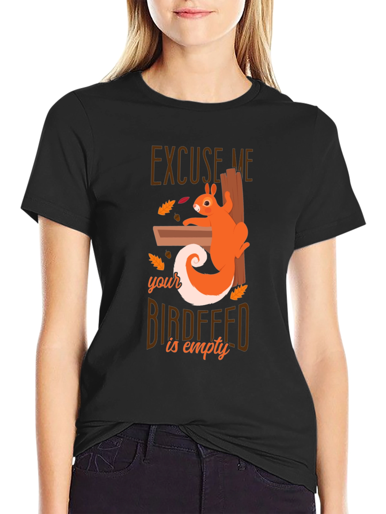 Black Excuse Me Squirrel T-Shirt - Birdfeeder Humor Tee view 2