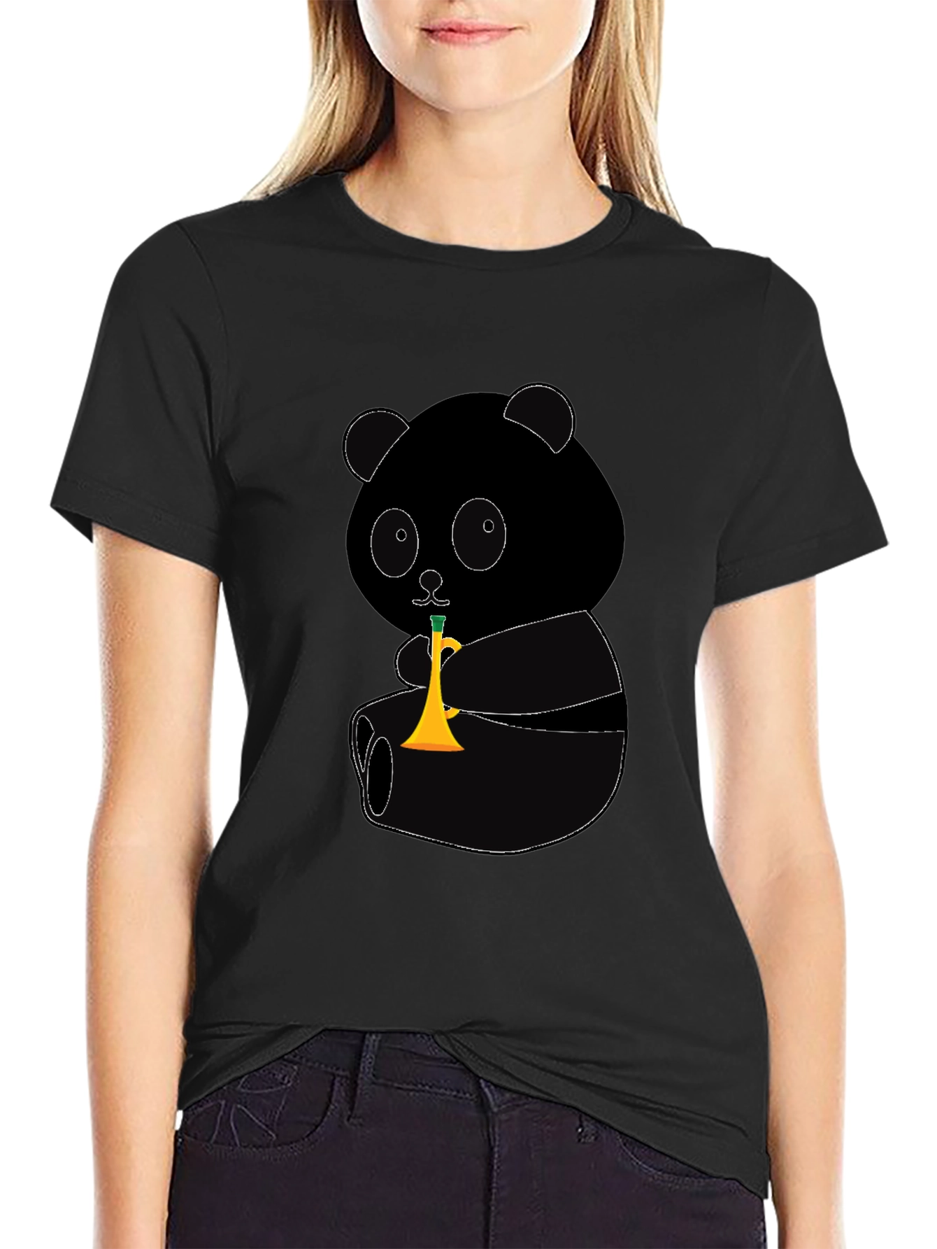 Black Panda Trumpet Graphic T-Shirt view 2