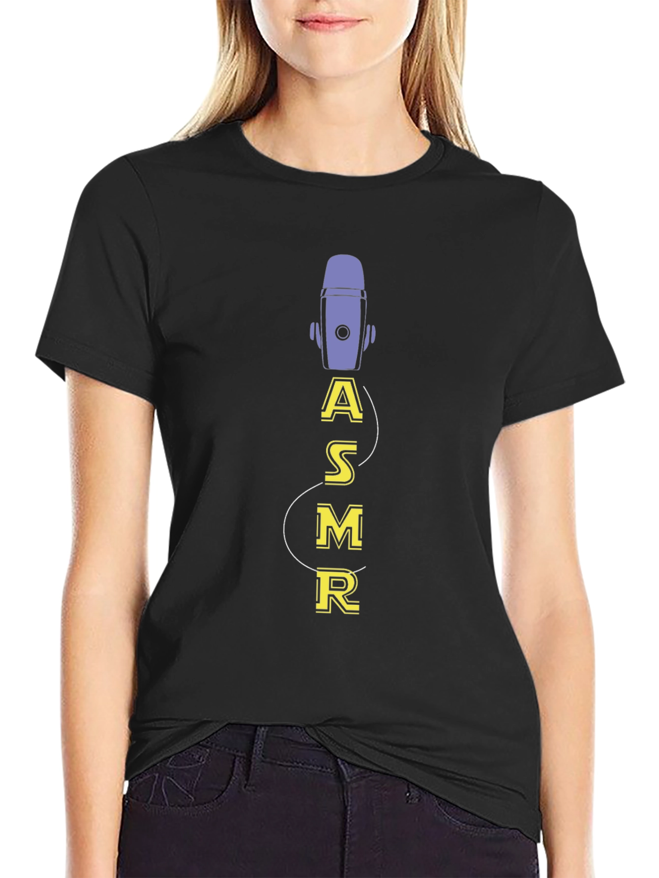 Black ASMR Microphone Graphic Black Tee view 2