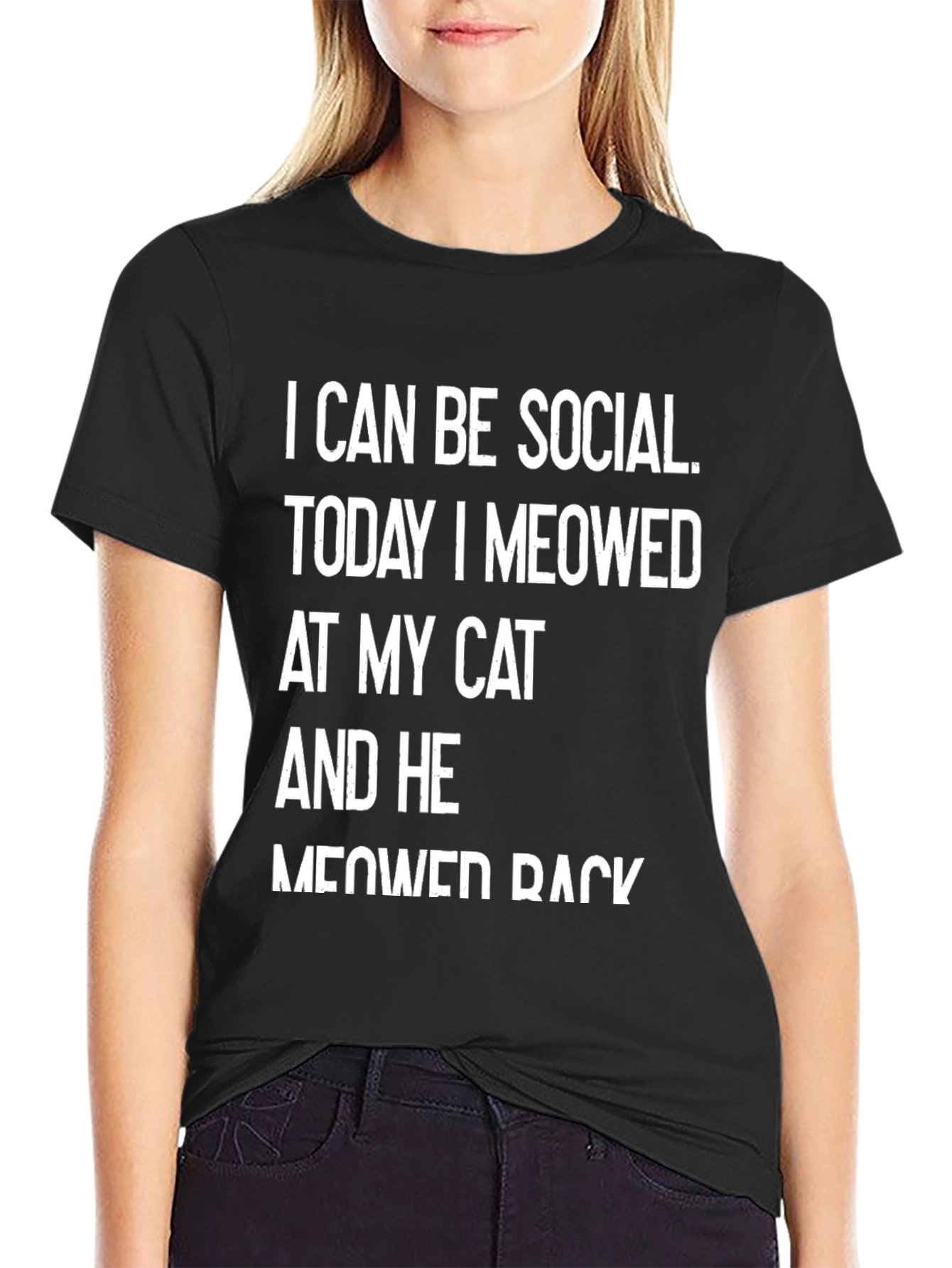 Black Funny Cat Lover T-Shirt - I Can Be Social view 2