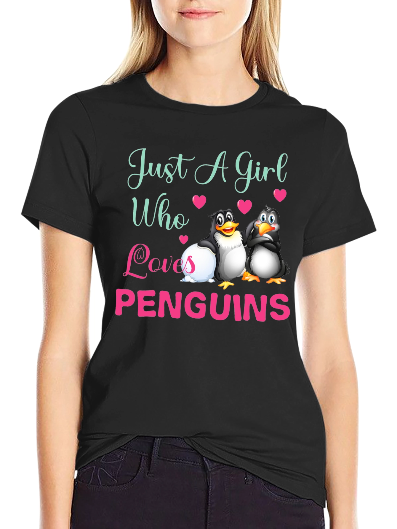 Black Just A Girl Who Loves Penguins T-Shirt view 2