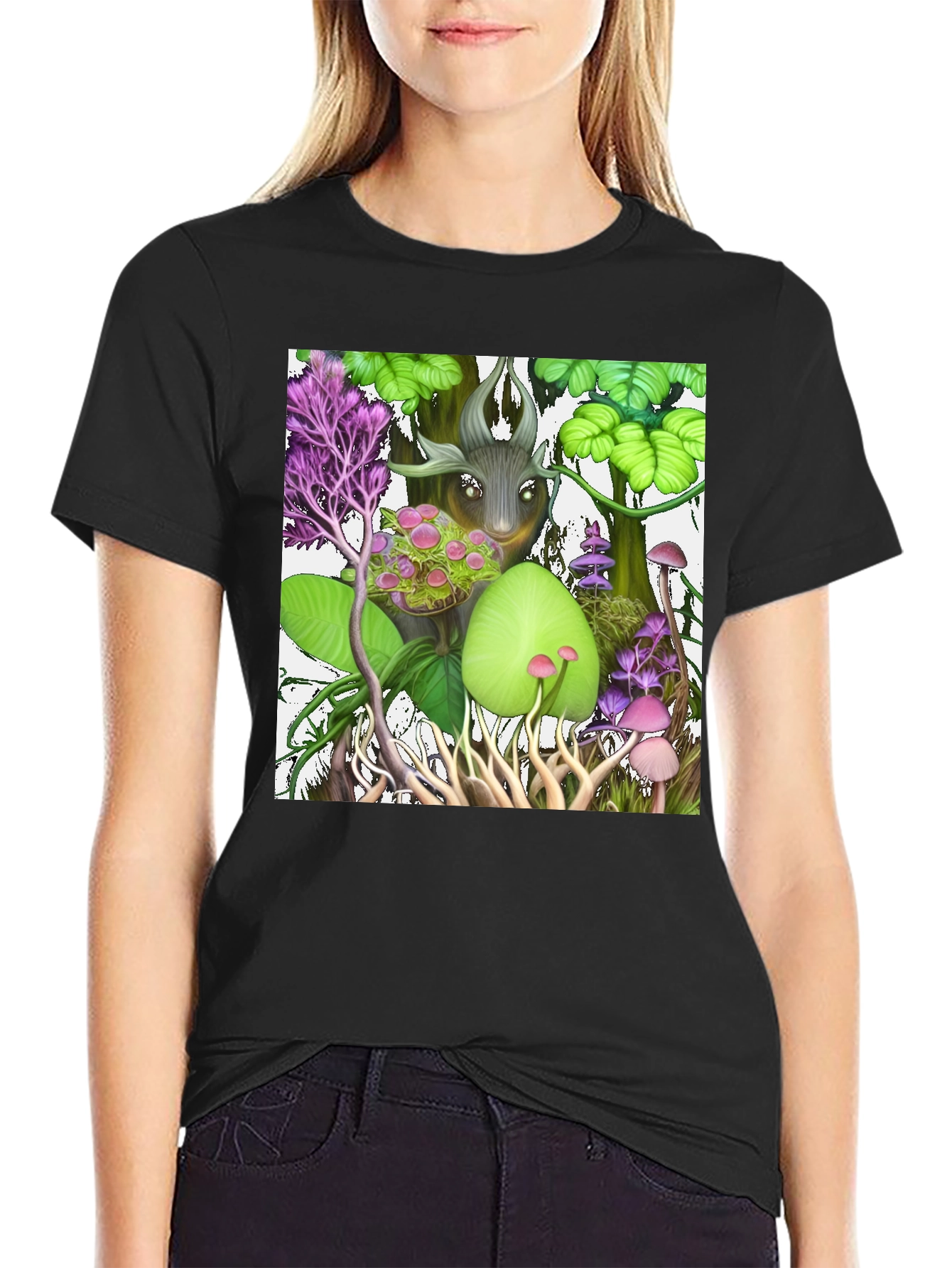 Black Enchanted Forest Graphic Black T-Shirt view 2