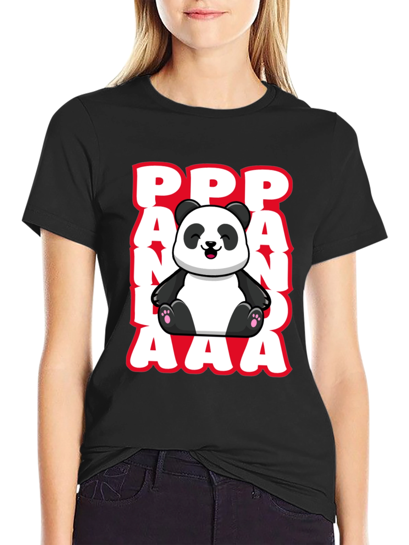 Black Cute Panda T-Shirt - PPP AAA Design view 2
